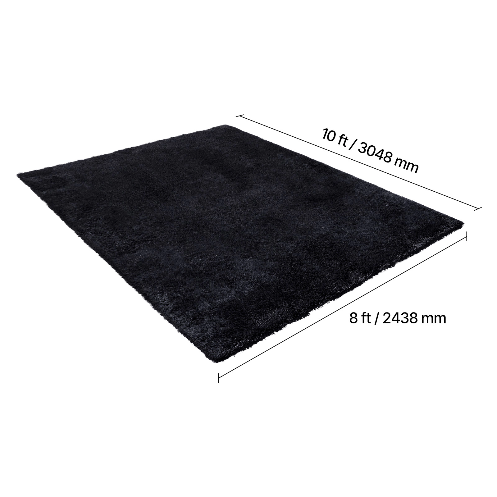 HONGGE 8 x 10 ft Plush Shag Area Rug, Fluffy Black Carpet with Non-Slip Backing for Living Room, Bedroom, Sunroom