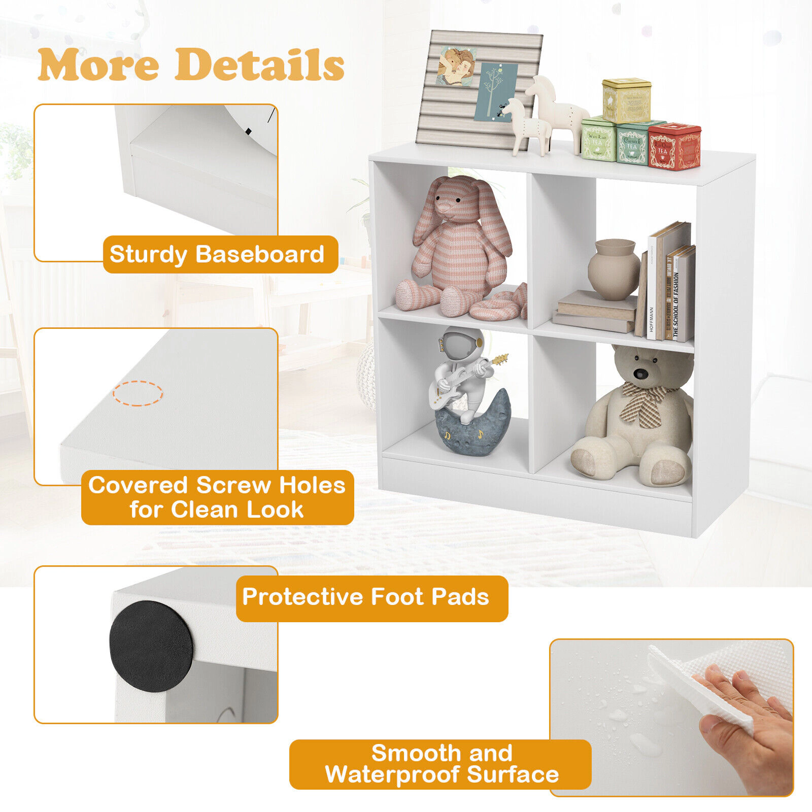 SUGIFT Kids 4-Cube Open Shelf Engineered Wood Toy Storage Bookcase 29-in x 13-in x 29-in 110-lb Top Capacity White