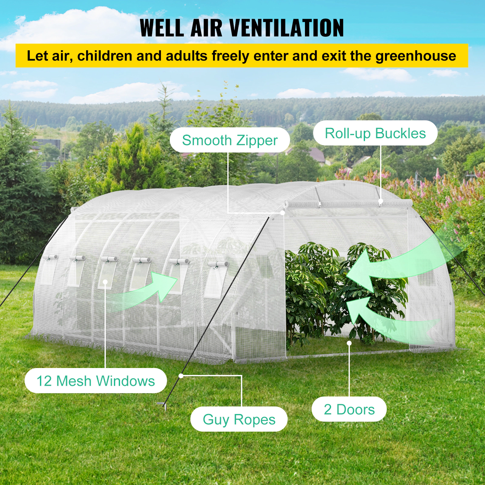HONGGE Walk-in Tunnel Greenhouse 20 x 10 x 7 ft Portable Plant Hot House with Galvanized Steel Hoops 3 Top Beams
