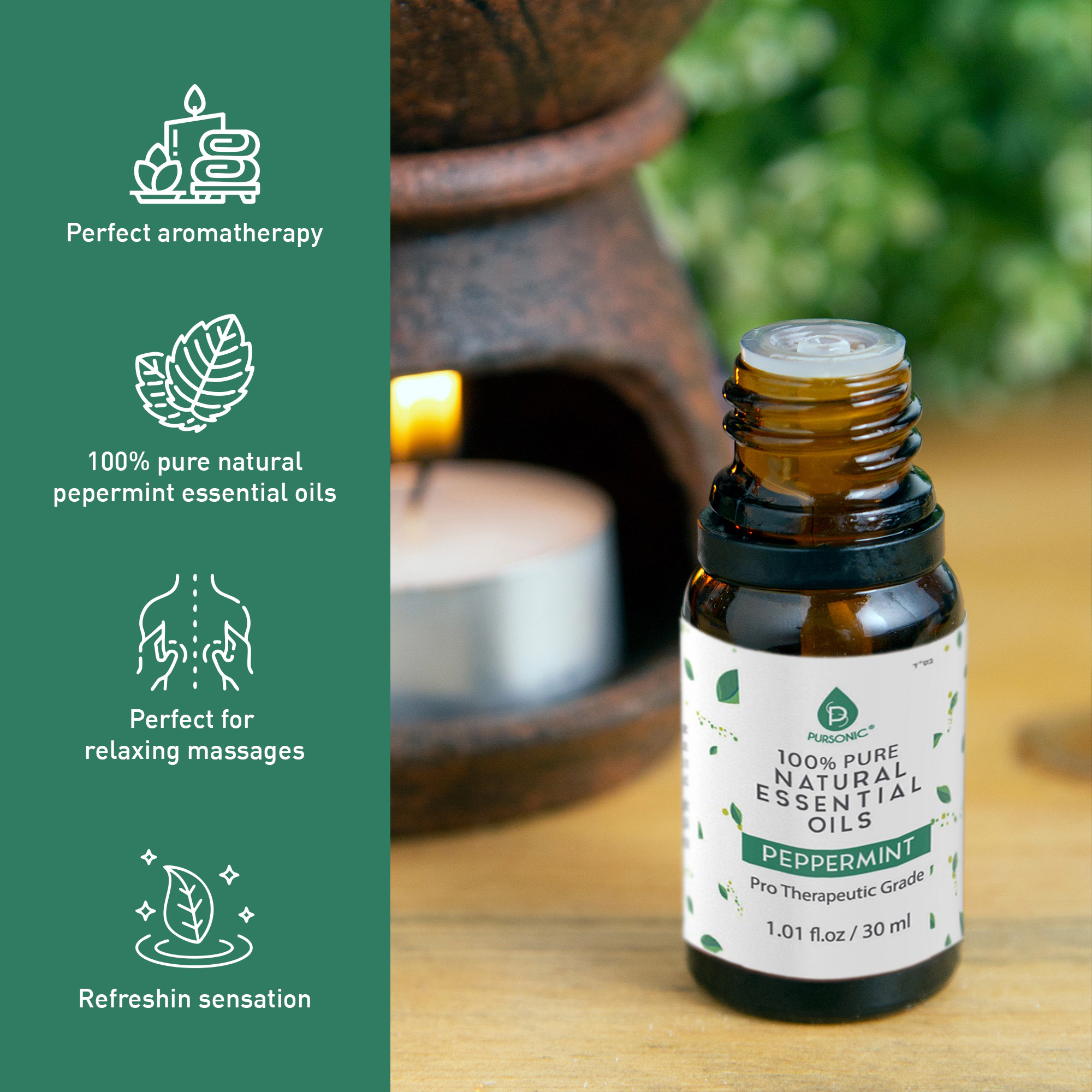 Pursonic Unisex 100% Pure & Natural Peppermint Essential Oils