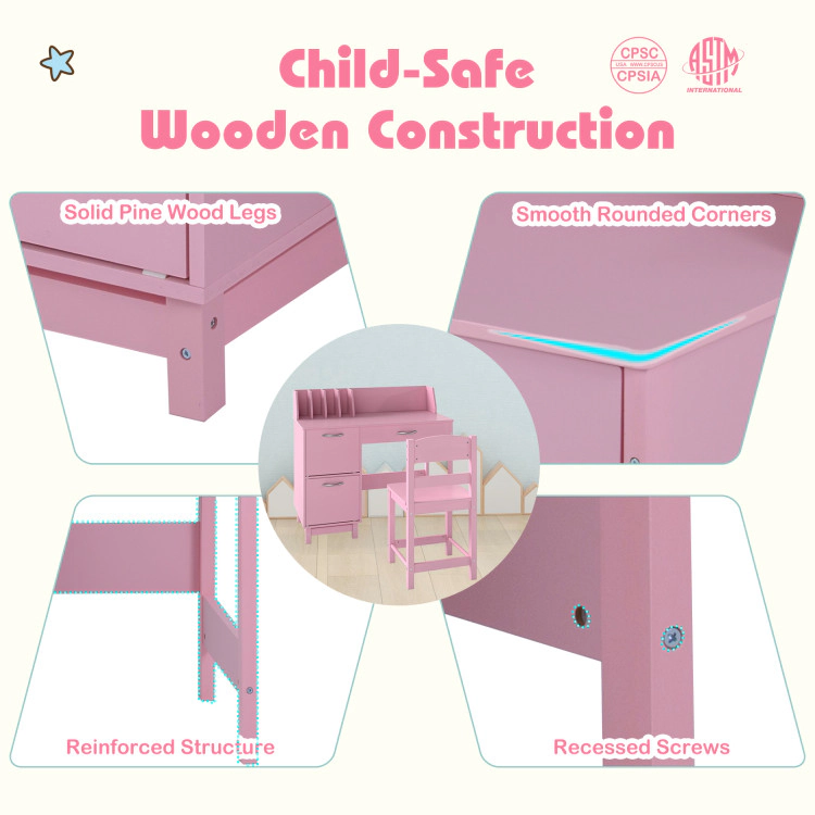 Hivvago Wooden Kids Study Desk And Chair Set Student Workstation