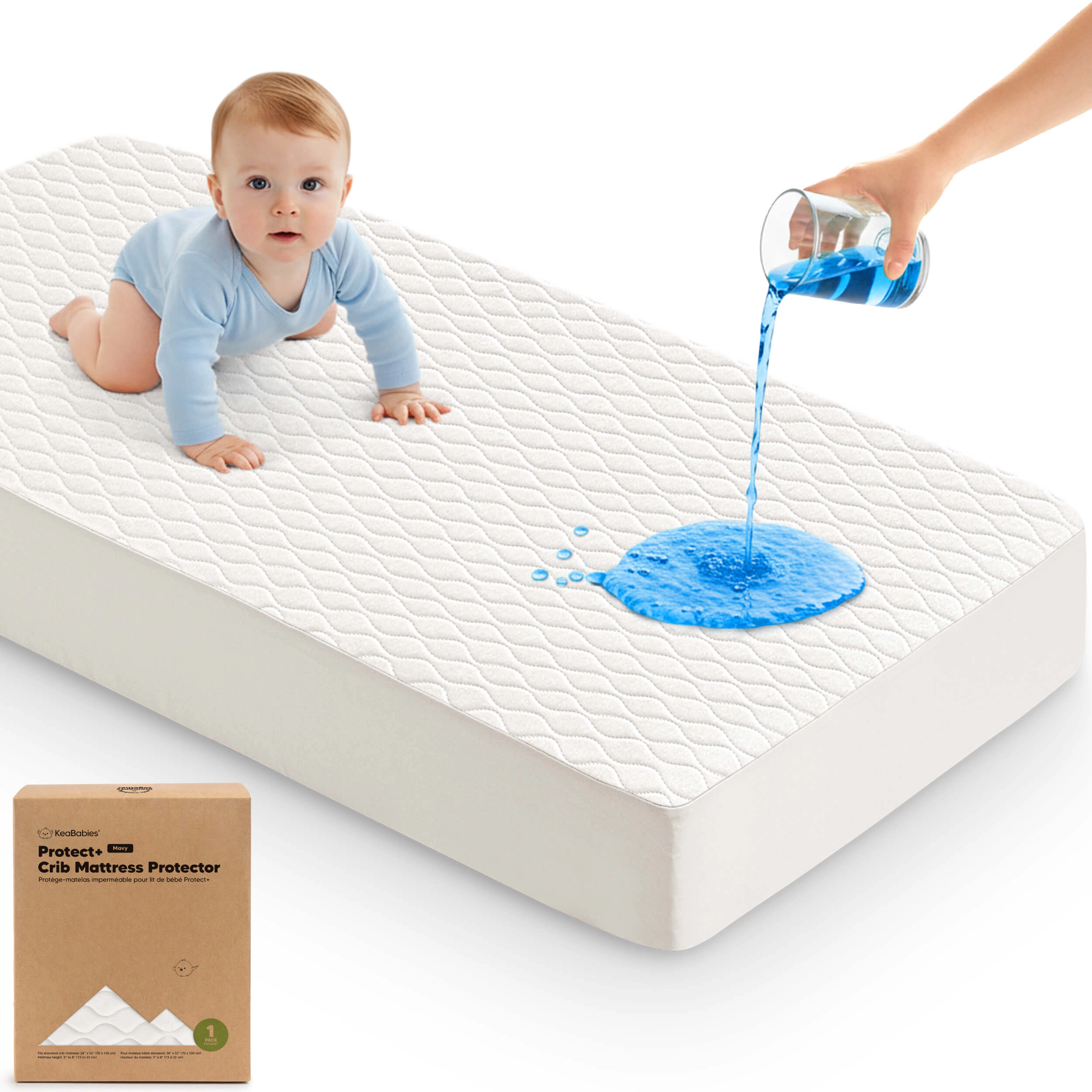 KeaBabies 1-Pack Mavy Protect+ Waterproof Crib Mattress Protector