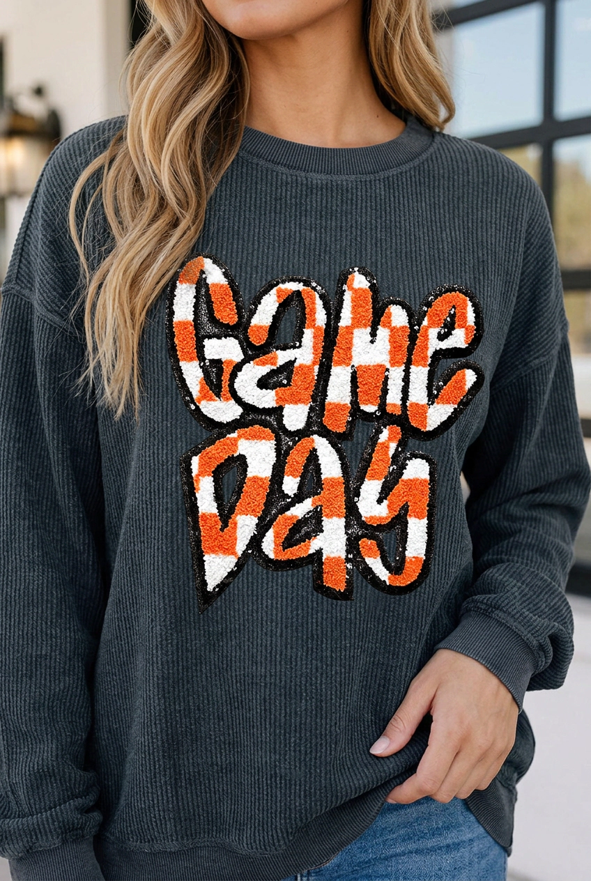 Threaded Pear Madie Shoulder Corded Game Day Sweatshirt