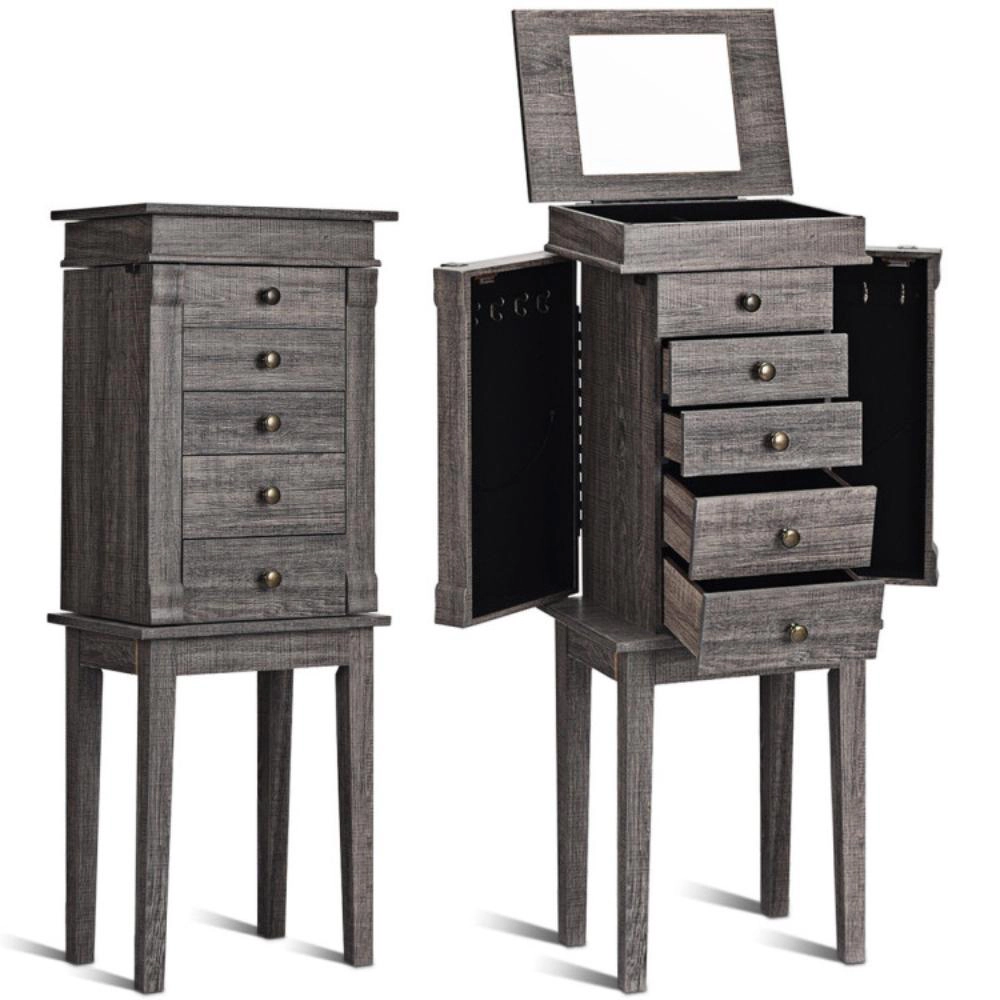 Hivvago Standing Jewelry Cabinet Storage Organizer with Wooden Legs-Gray