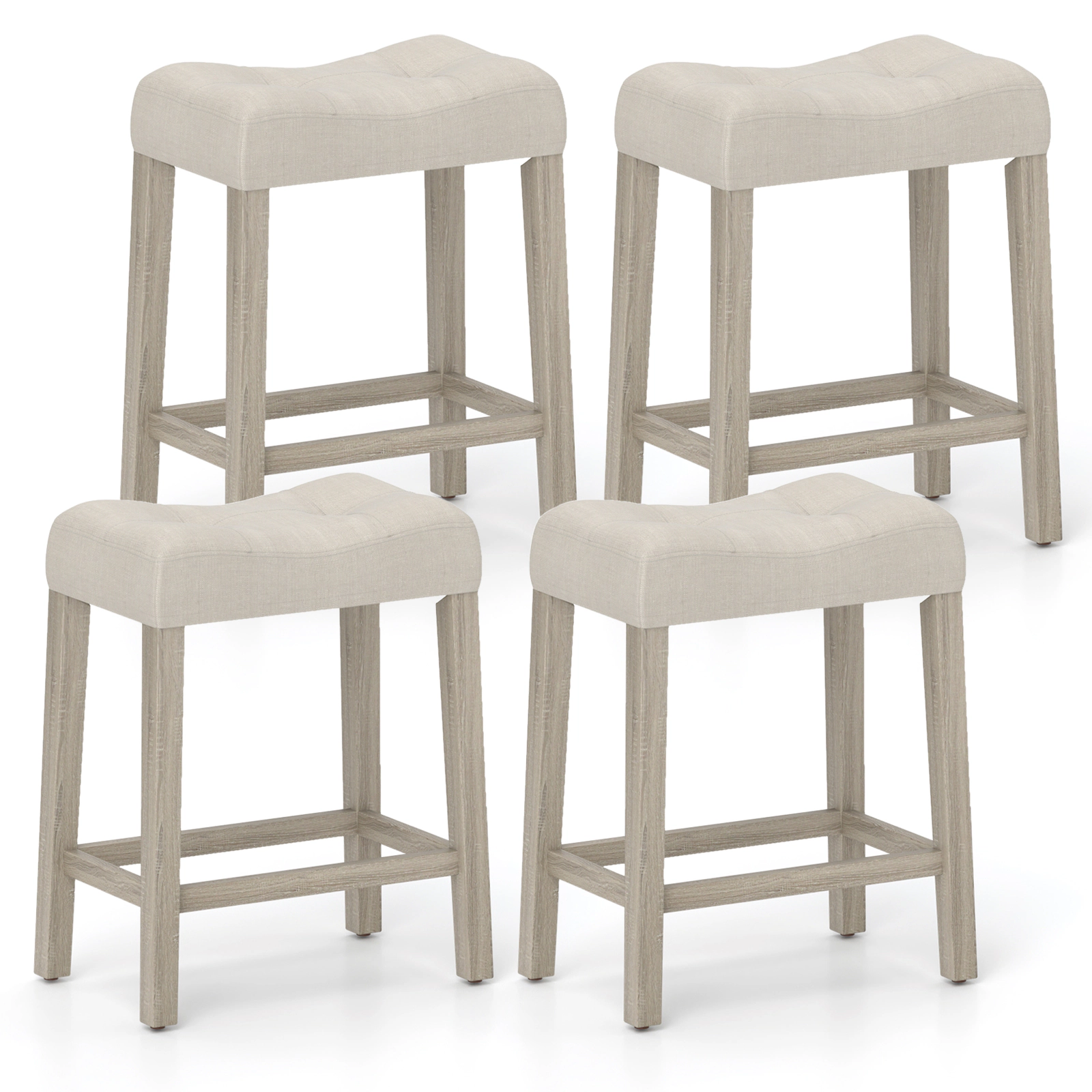 Glintex 4-Piece 24-Inch Curved Saddle Counter Stool Set with 4.5-Inch Cushion