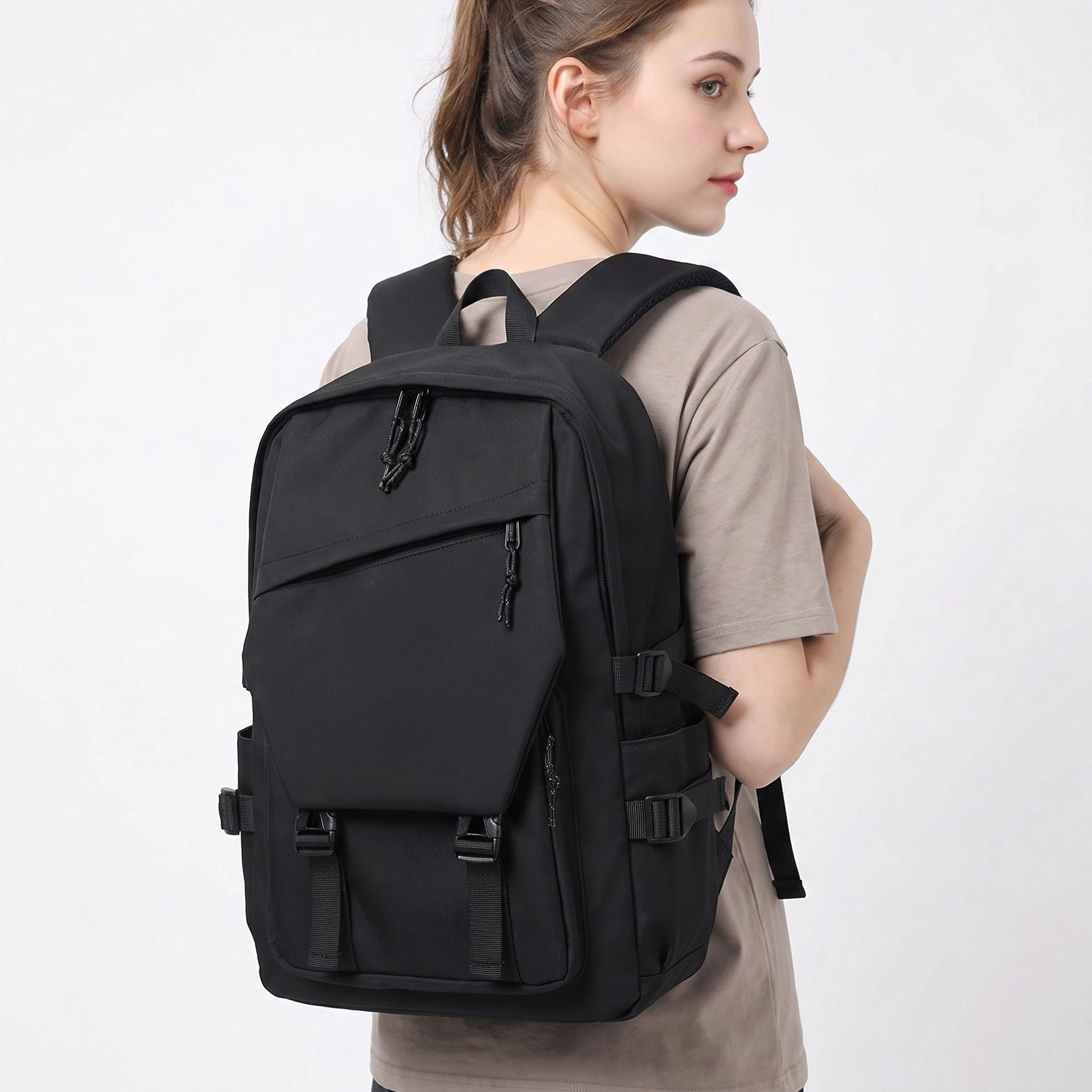 Alilang Women's Large Laptop Backpack with Front Flap Pocket Buckle Straps Side Pockets and Padded Shoulder