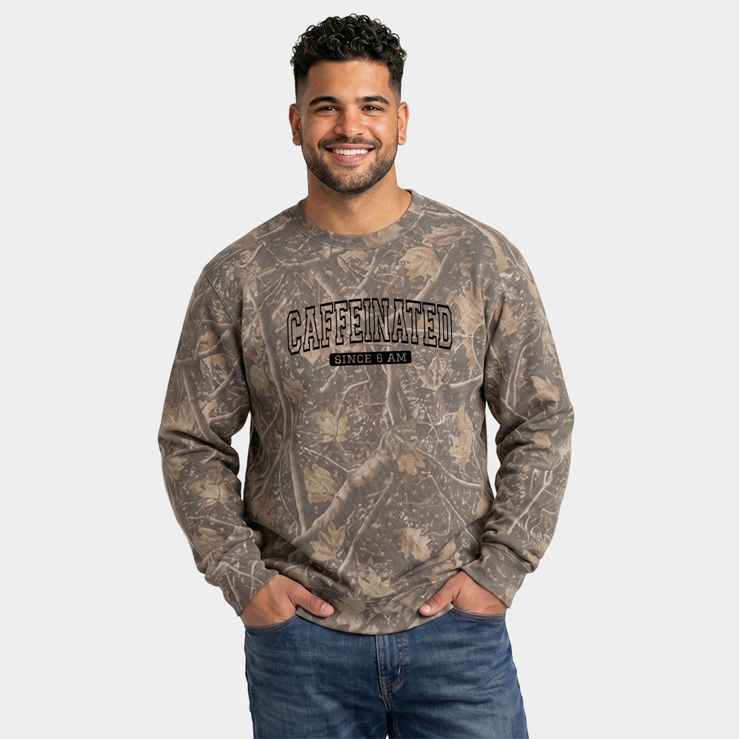 Simply Sage Market - Men's Camo Sweatshirt Caffeinated Since 6am