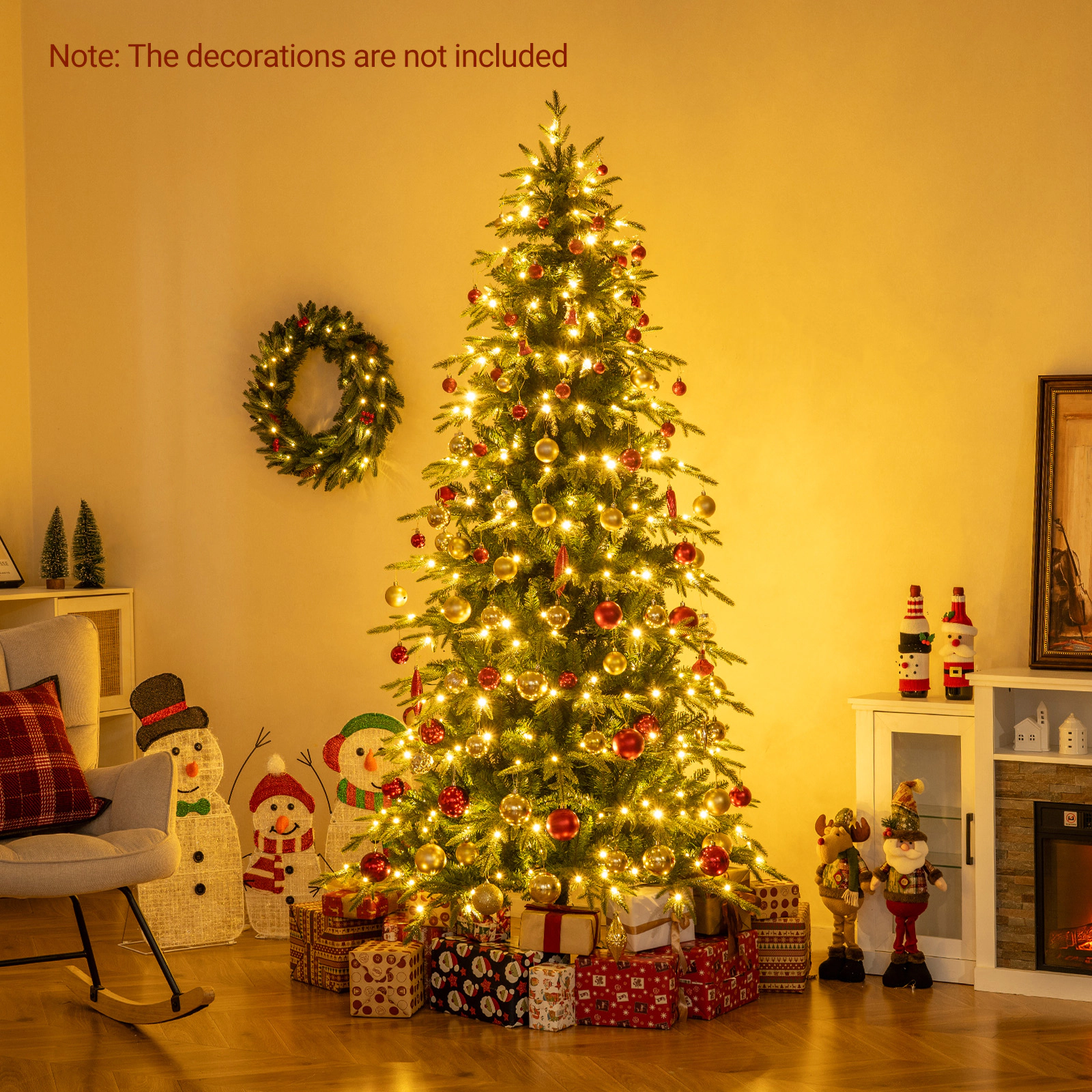 SUGIFT 7.5-ft Pre-Lit Hinged Artificial Christmas Tree with 400 LED Lights 1195 Tips 44.9-in Diameter Green