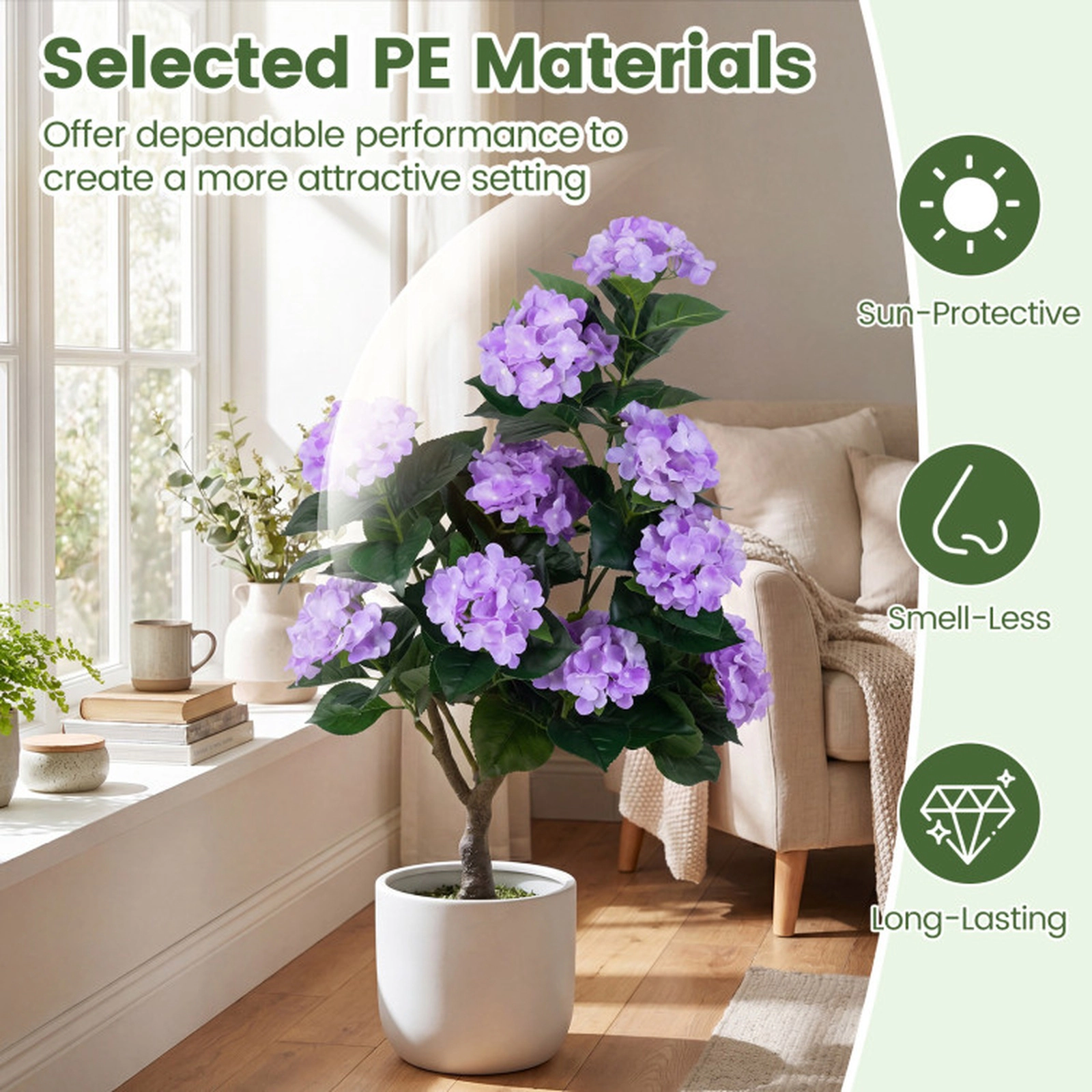 SUGIFT 43.5-in Artificial Hydrangea Tree 2-Pack with 11-Flower Clusters and Cement-Filled Flower Pots Purple