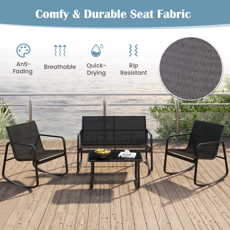 Hivvago 4 Piece Patio Rocking Set With Glass-Top Table