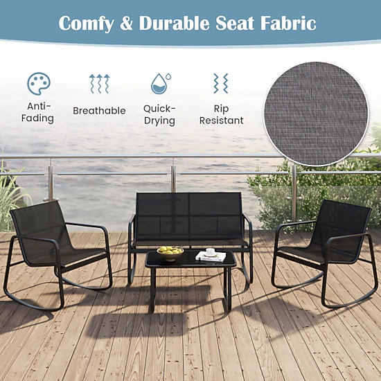 Hivvago 4 Piece Patio Rocking Set With Glass-Top Table