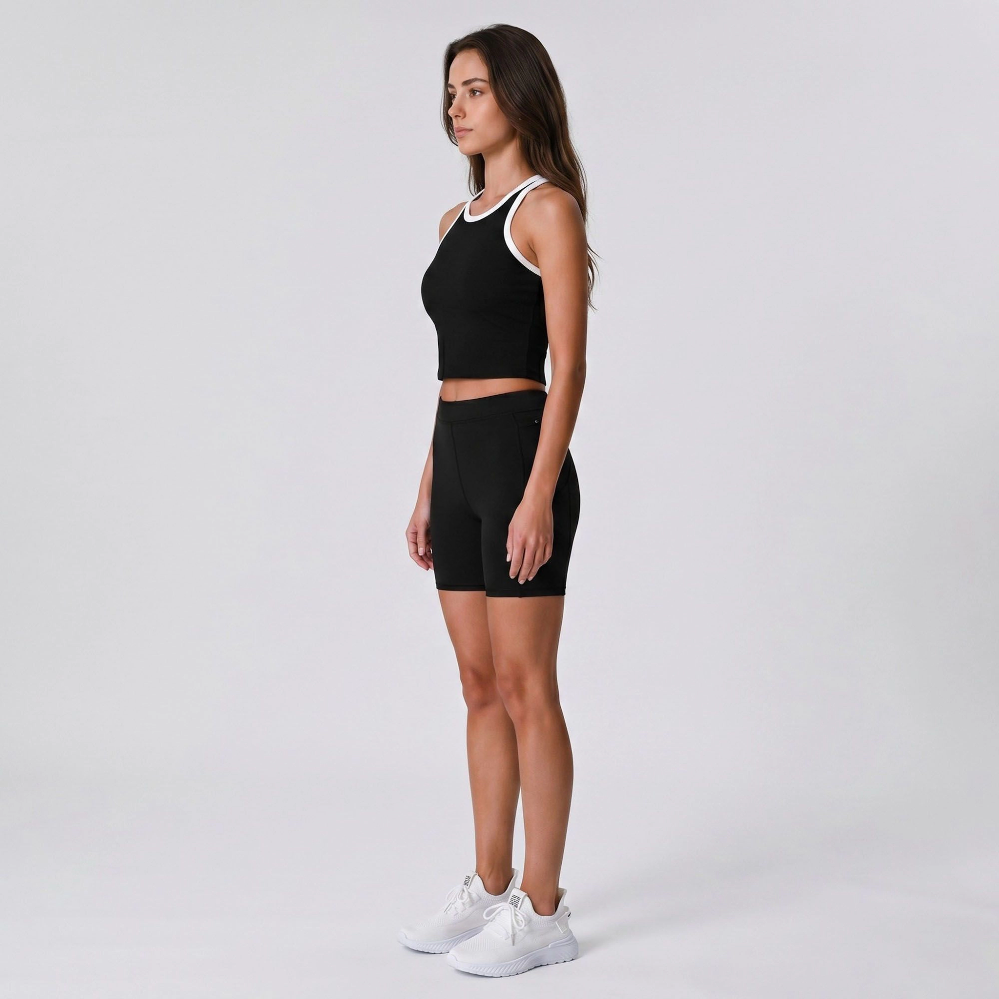 Anna-Kaci Women's Padded Ribbed High Neck Sports Bra Tank Top Contrast Trim Workout Yoga Crop