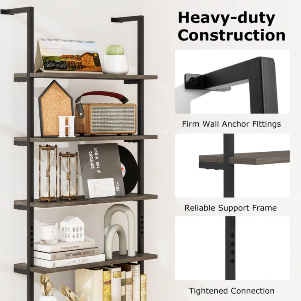 Hivvago 6-tier Ladder Shelf 72 Inches Industrial Wall Mounted Bookshelf