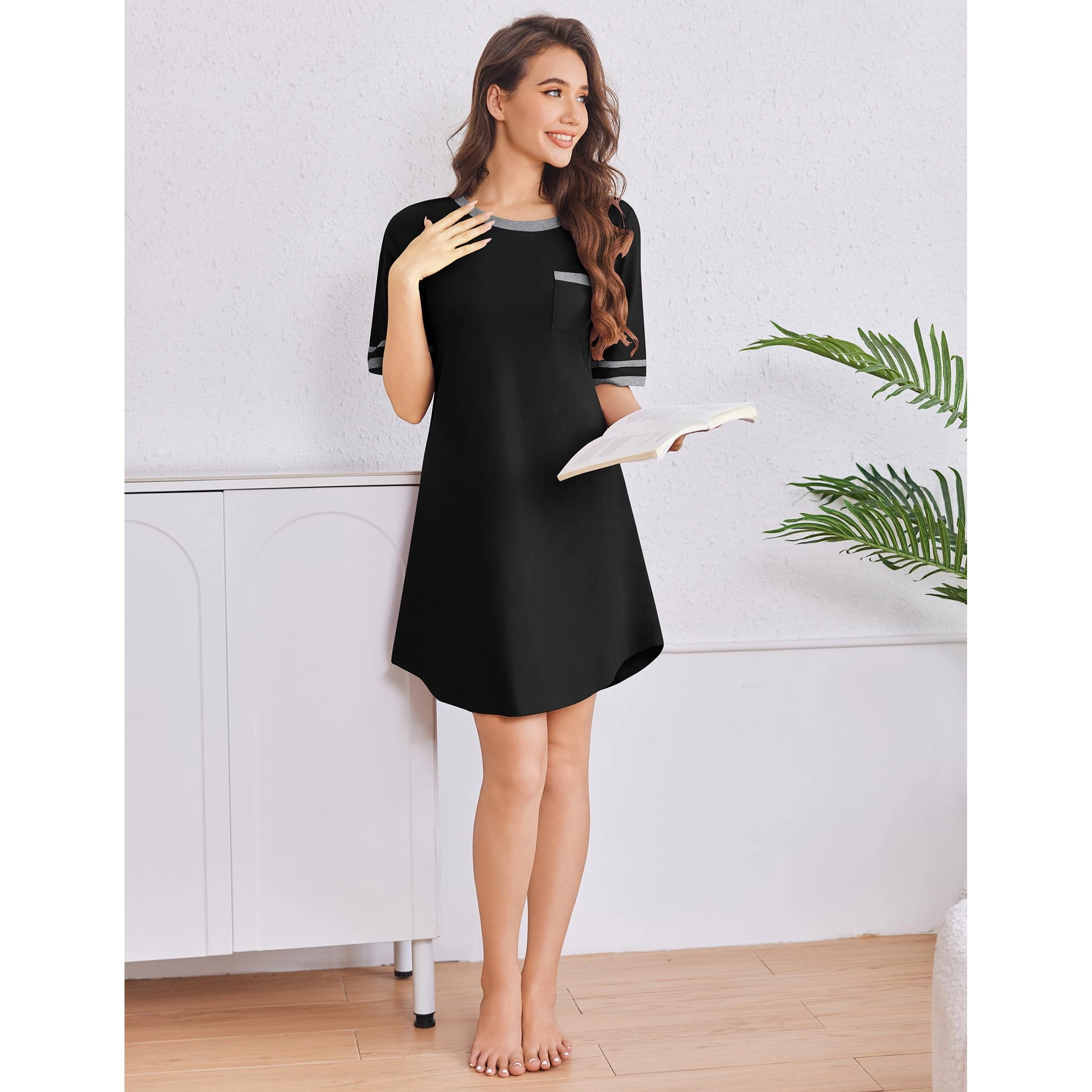 Ekouaer Womens Cotton Nightshirt Soft Nightshirts for Women Ladies Sleep Wear with Pocket Short