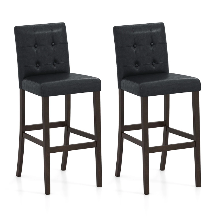 Hivvago Set Of 2 Pvc Dining Leather Bar Stools With Solid Wood Legs-29 Inches