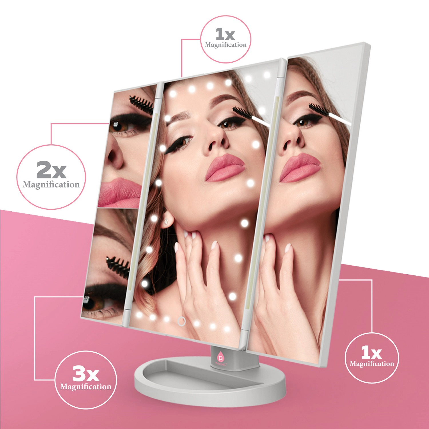 Pursonic Women's LED Lighted Tri-Fold Vanity Makeup Mirror