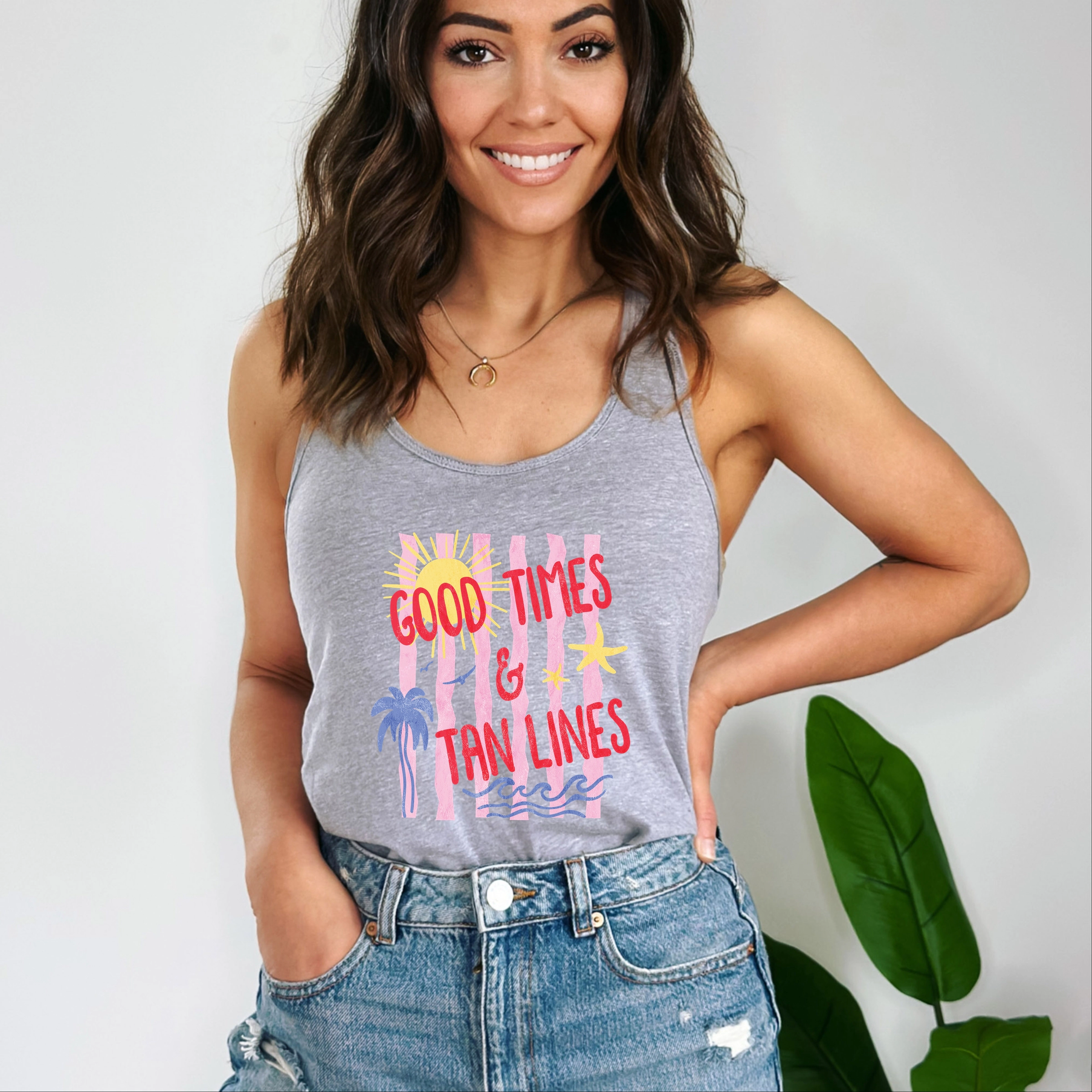 Simply Sage Market - Good Times & Tan Lines Stripes Women's Graphic Racerback Tank Top