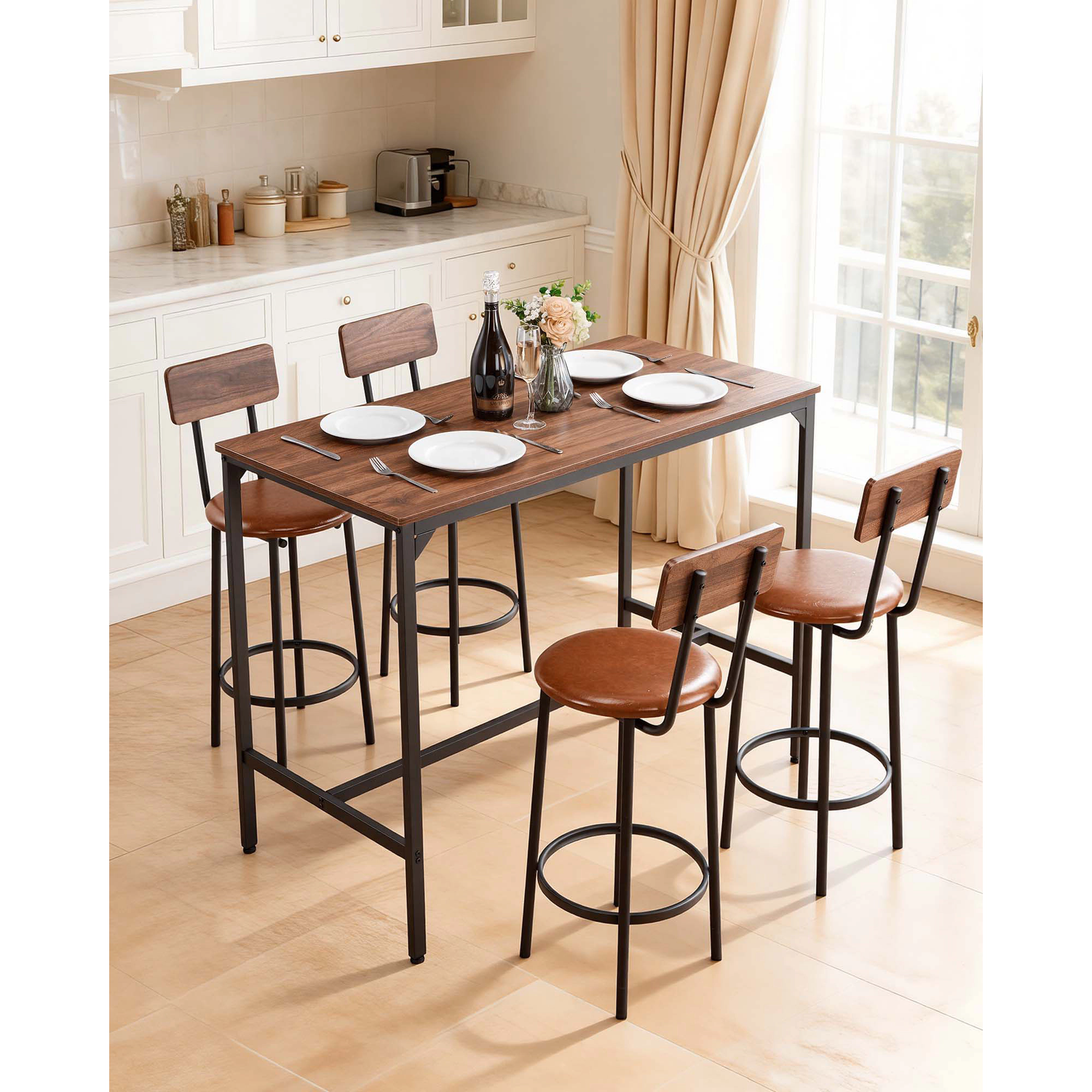 HONGGE Bar Tables with Rounded Edge Design for Living Room Dining Room Kitchen Black