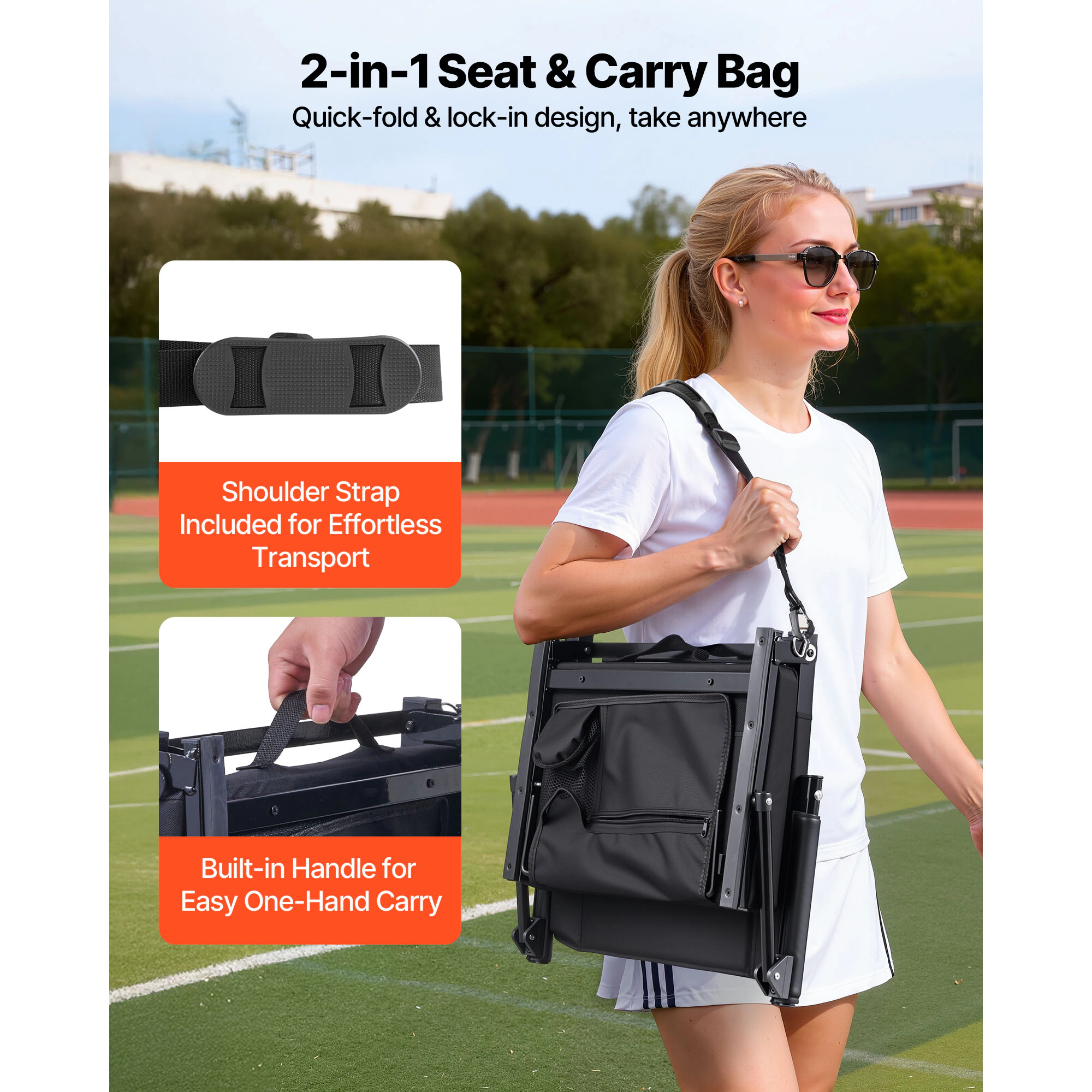 HONGGE Stadium Seat Portable Bleacher Seat with Armrest Back Support and Thick Cushion Bench Chair for Bleacher