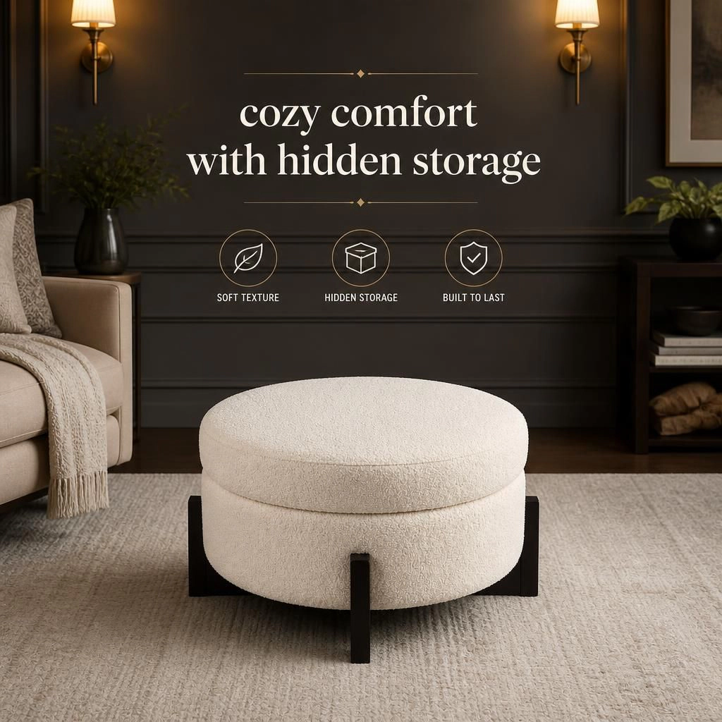 GOODSILO Round Oversized Sherpa Upholstered Foot Rest Ottoman