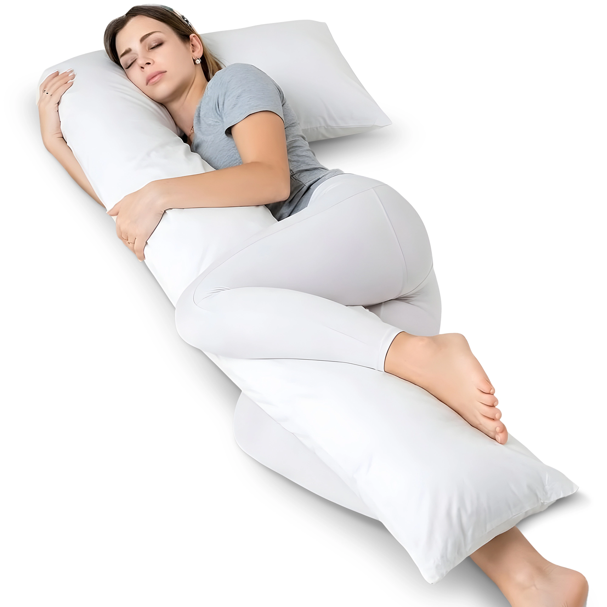 Cheer Collection L Shape Pregnancy Body Pillow with Down Alternative Fill and Washable Cover