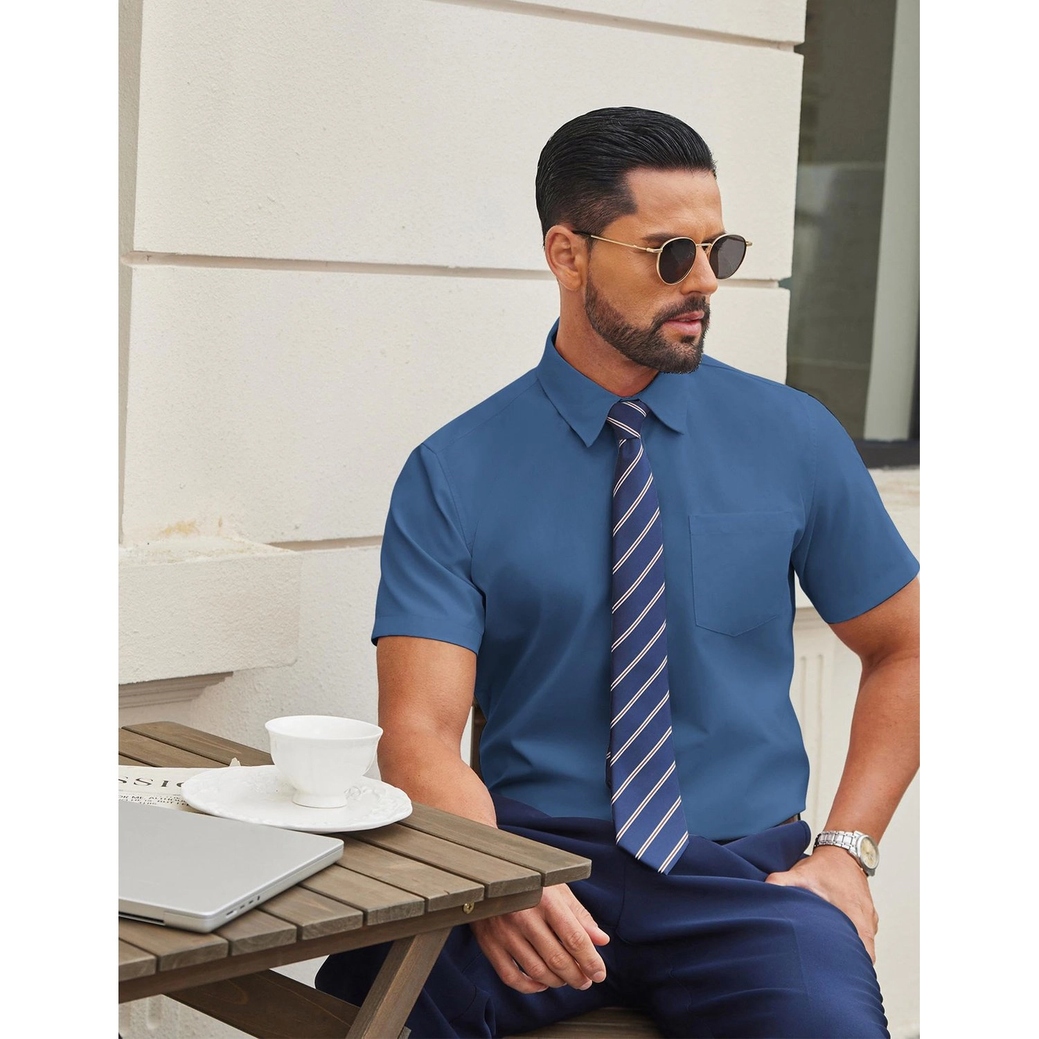 COOFANDY Mens Solid Short Sleeve Button Down Shirts Lapel Collar Pocket Casual Tops