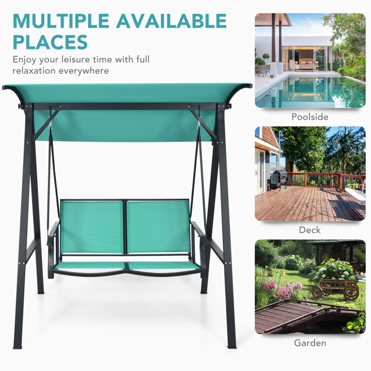 Hivvago 2 Person Patio Swing With Weather Resistant Glider And Adjustable Canopy