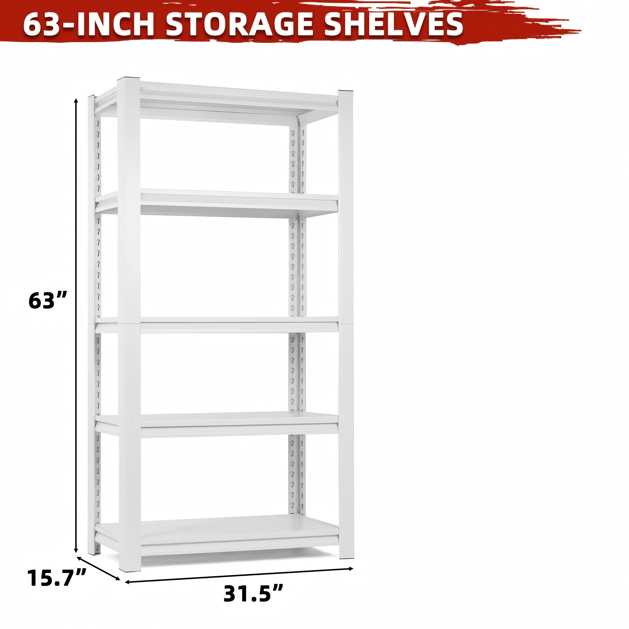 Flynama 5-Tier Heavy Duty Steel Freestanding Adjustable Storage Rack in White (31.5 in. W x 63 in. H x 15.7 in. D)