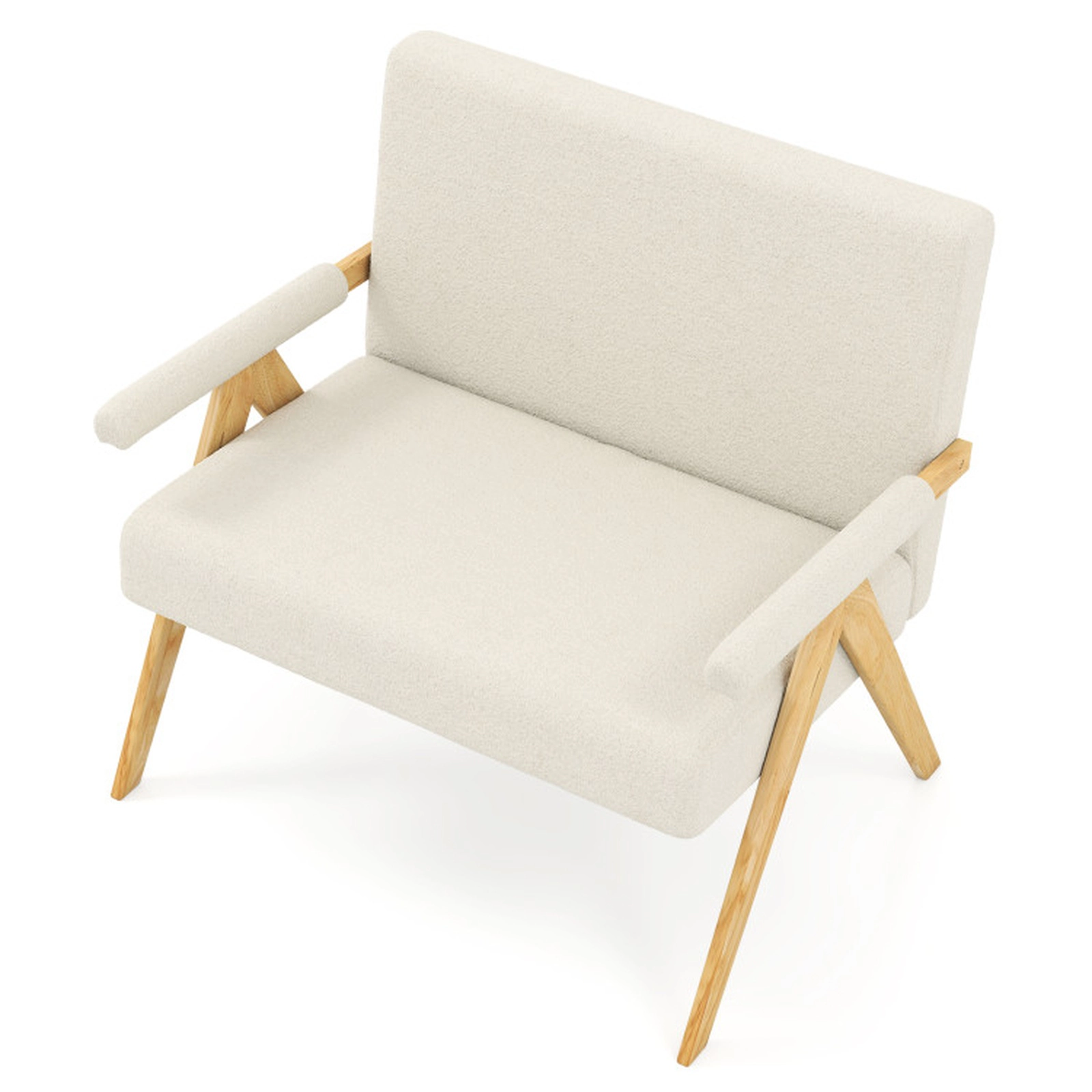 SUGIFT 47-in Sherpa Loveseat Sofa with Armrests and Wooden Legs 463-lb Capacity Gray Beige
