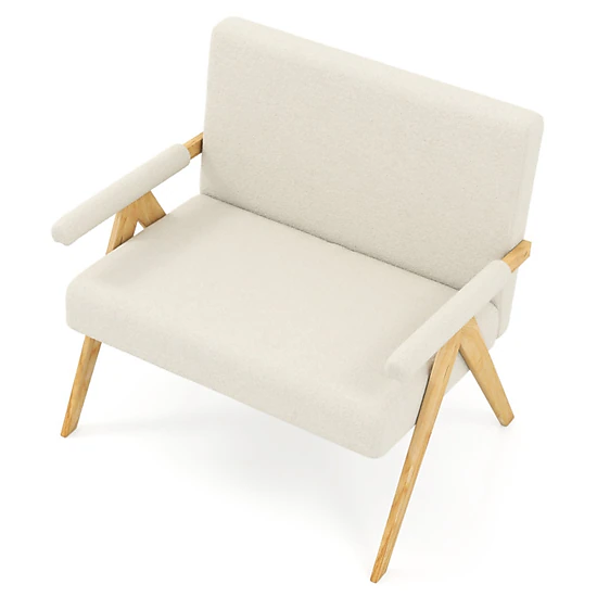 SUGIFT 47-in Sherpa Loveseat Sofa with Armrests and Wooden Legs 463-lb Capacity Gray Beige