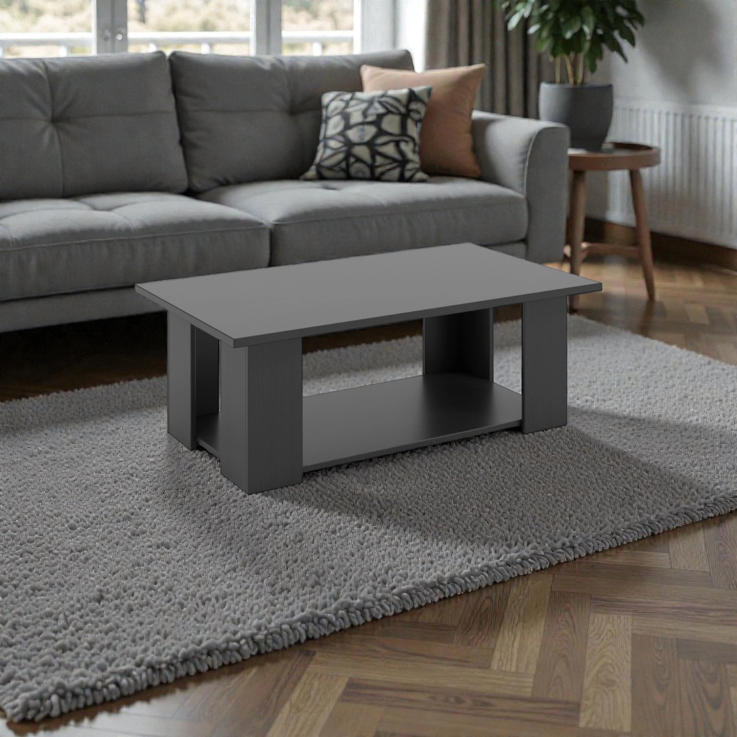 Hivvago Large Rectangular Coffee Table with Two-Tier Wooden Design and Storage Space