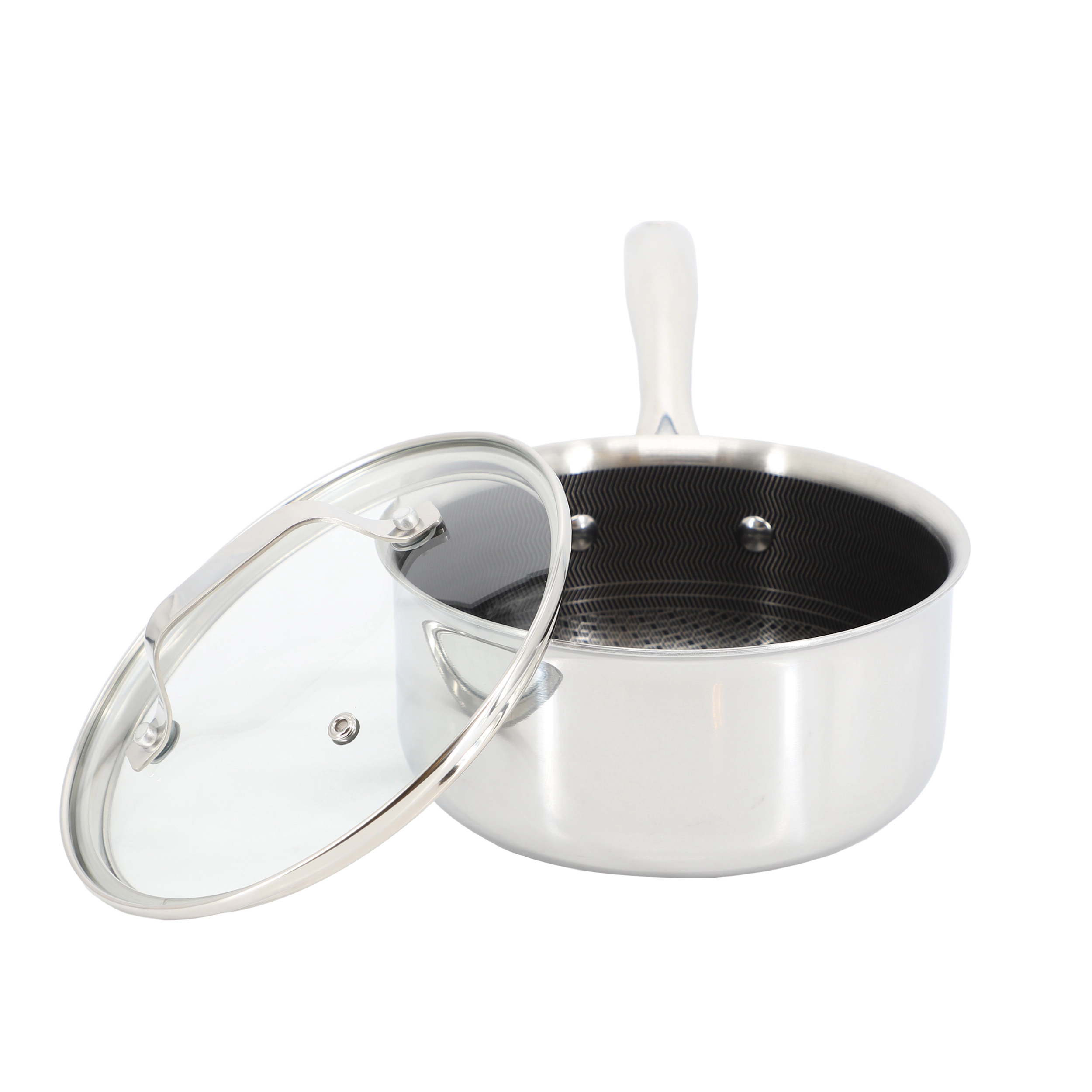 Oster Modessa 2.5 Quart Nonstick Triply Stainless Steel Saucepan and Lid with Honeycomb Design in Silver