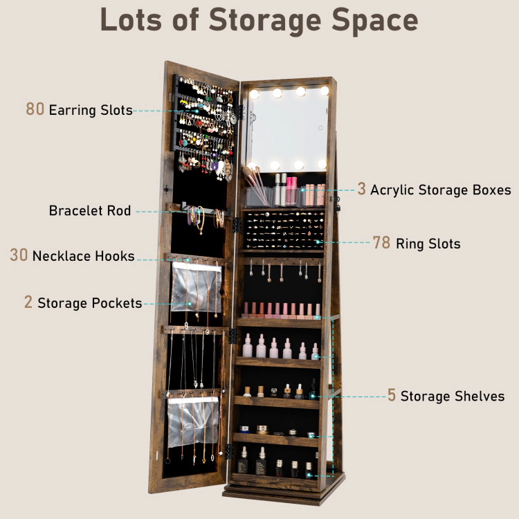Hivvago 360 degree Swivel Jewelry Cabinet with Full Length Mirror