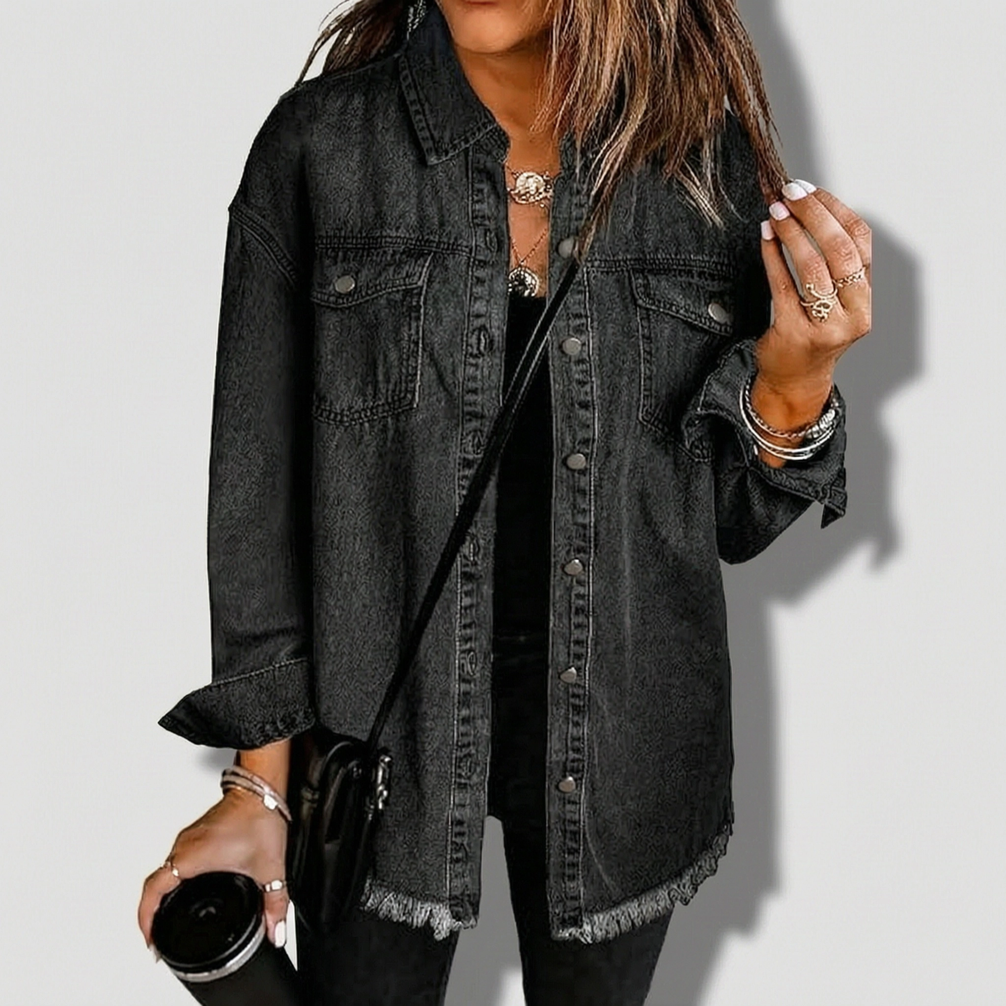 Zeagoo Women's Ripped Fringe Denim Jean Jackets Casual Long Sleeve Pocket Coats