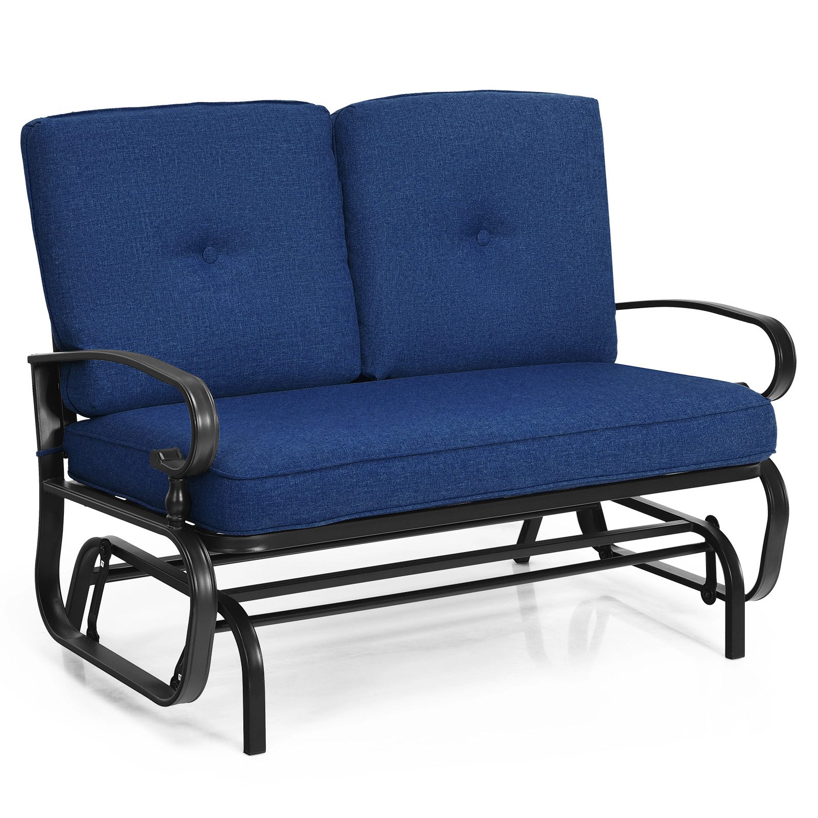 SUGIFT 2-Person Navy Outdoor Glider Swing with Olefin Cushions 47.5-in W 27-in D 33.5-in H 440-lb Seat Capacity