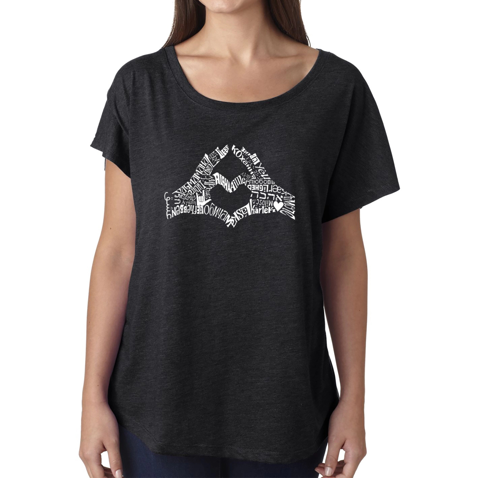 LA Pop Art Women's Dolman Word Shirt - Finger Heart