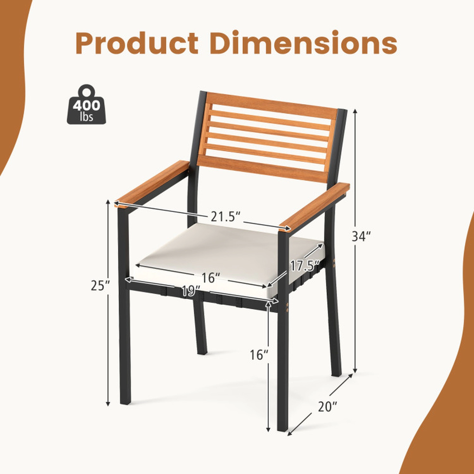 SUGIFT Stackable Patio Dining Chairs 400-lb Capacity with Cushions Natural and Black