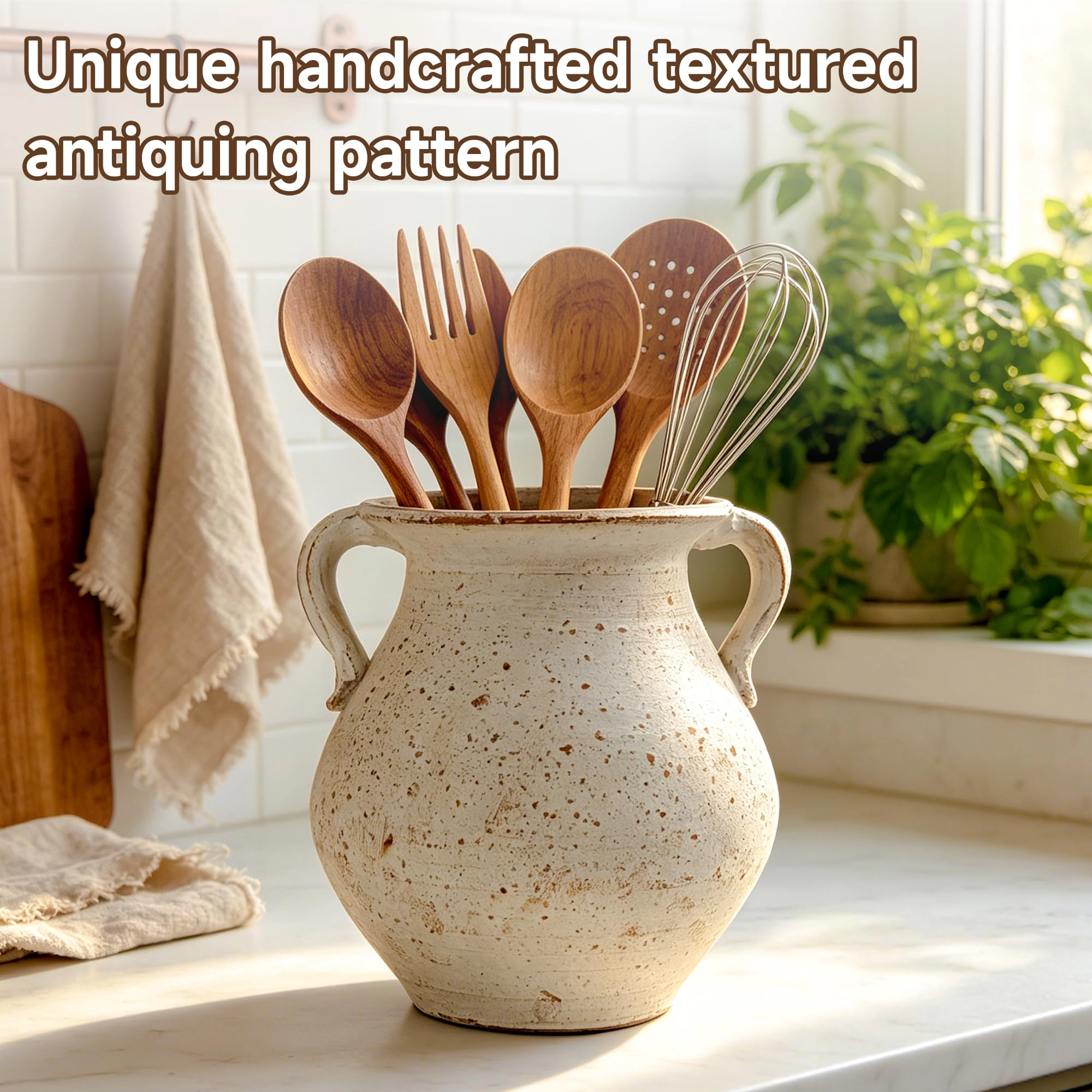 WZK Rustic Farmhouse Ceramic Kitchen Utensil Holder