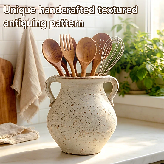 WZK Rustic Farmhouse Ceramic Kitchen Utensil Holder