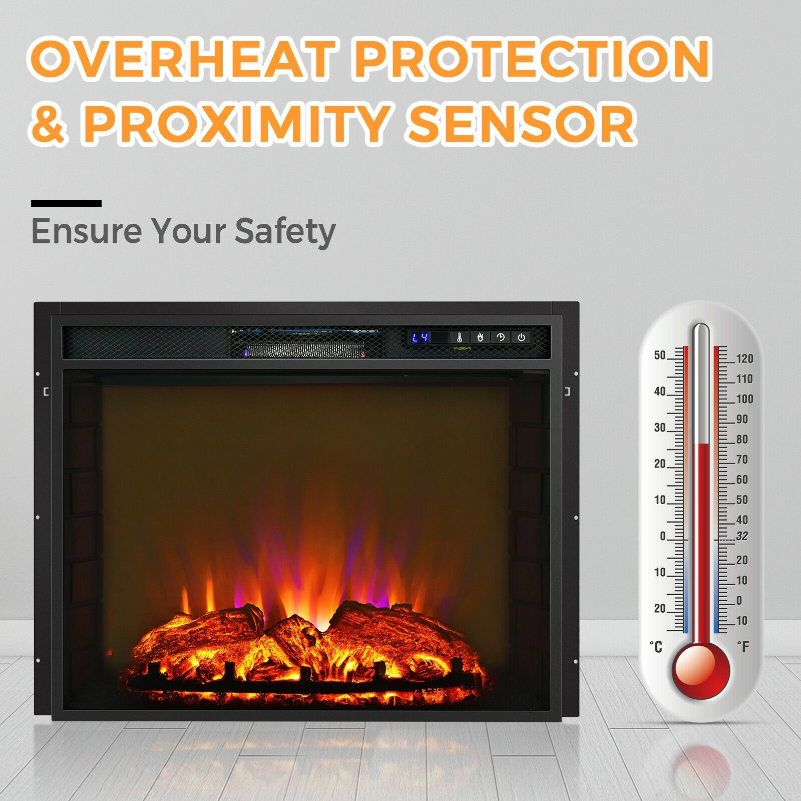 SlickBlue Black Tempered Glass Electric Fireplace Heater with Remote, 1500W Recessed Wall Mount