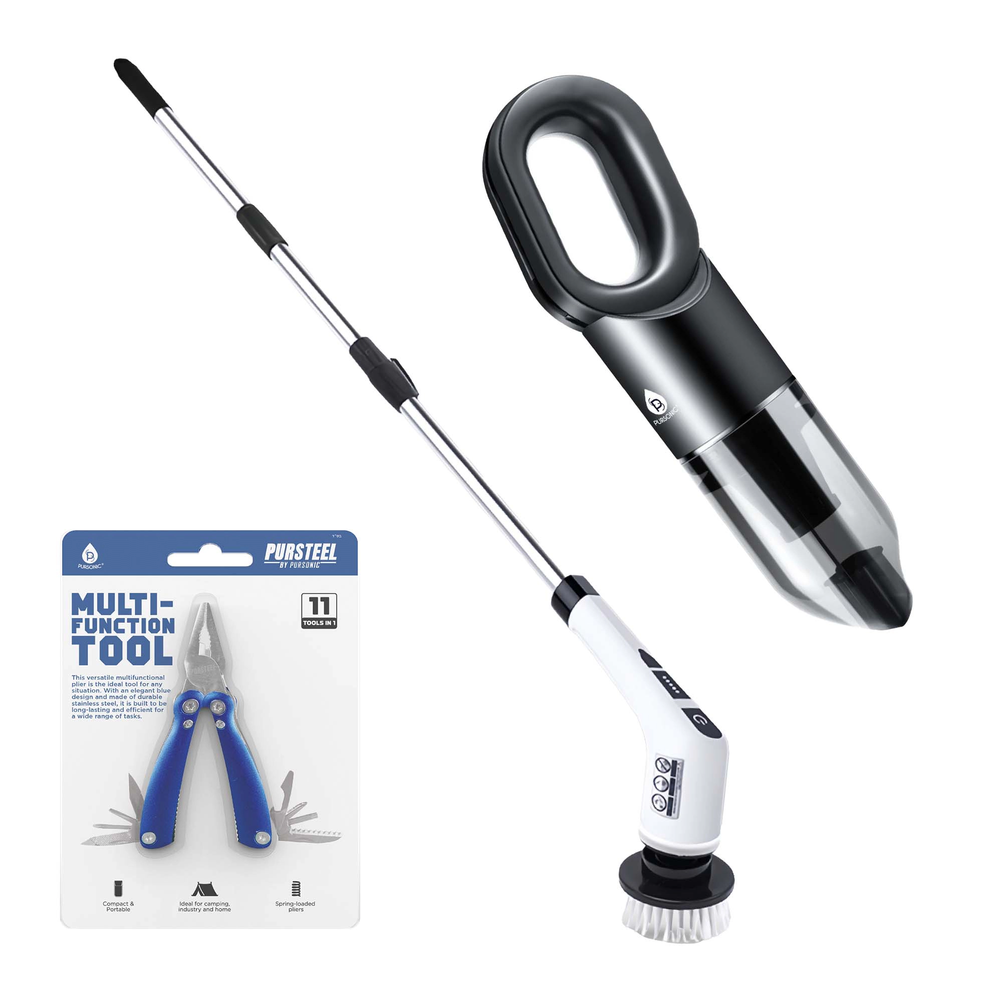Pursonic Unisex Complete Home Cleaning & DIY Tool Bundle – Cordless Power Scrubber, Handheld Vacuum Cleaner & 11-in-1 Multifunction Tool Set
