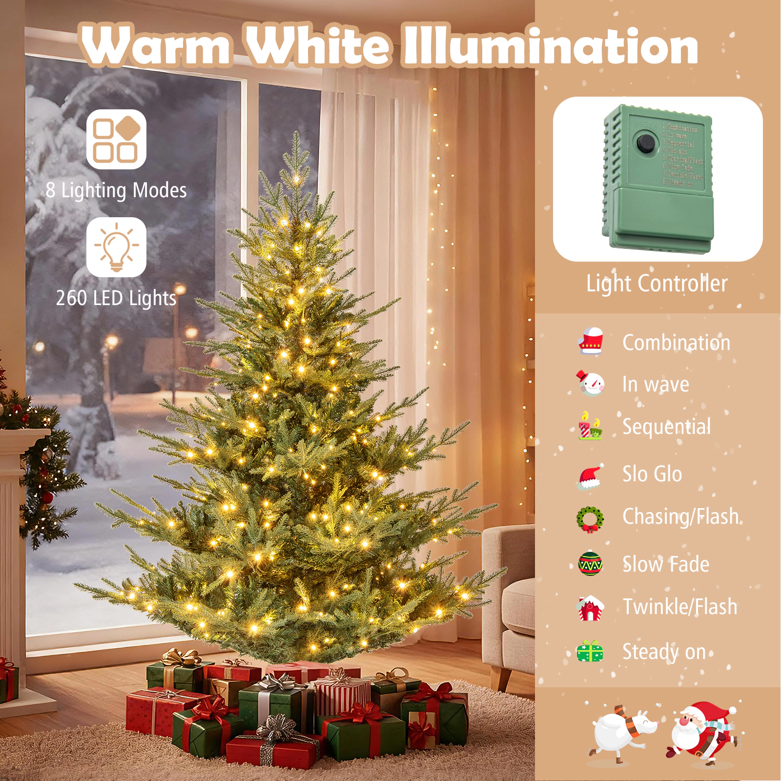 SlickBlue Green PVC Artificial Christmas Tree with LED Lights