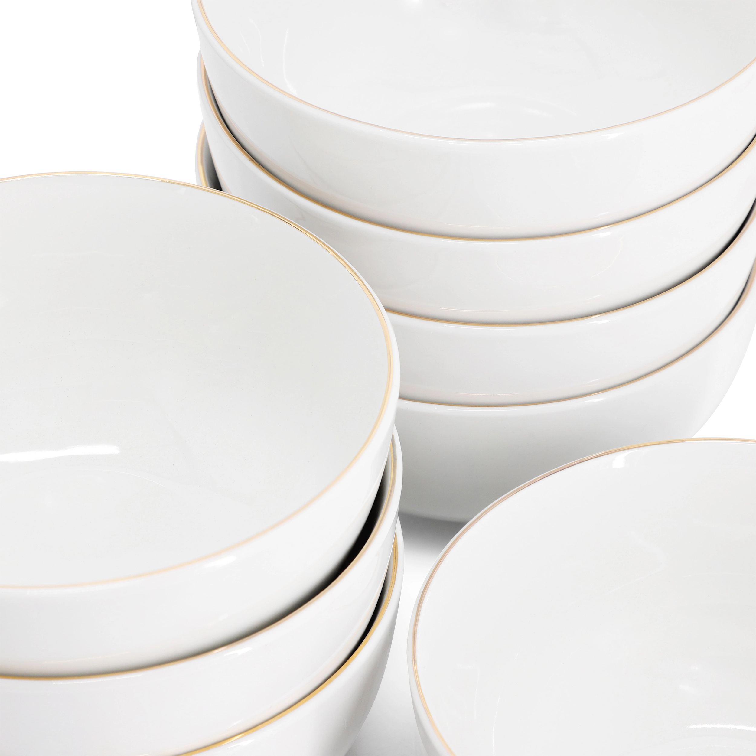 Gibson Home Ogalla 8 Piece Fine Ceramic 6 Inch 22 Ounce Cereal Bowl Set in White with Gold Rim