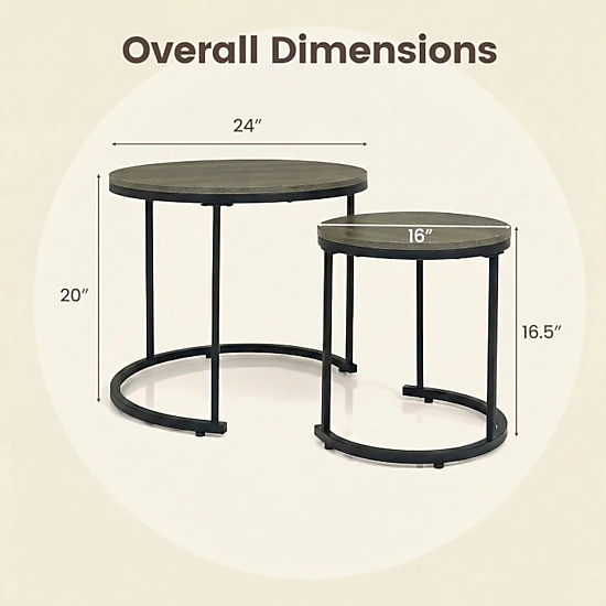 Hivvago Set Of 2 Modern Round Stacking Nesting Coffee Tables