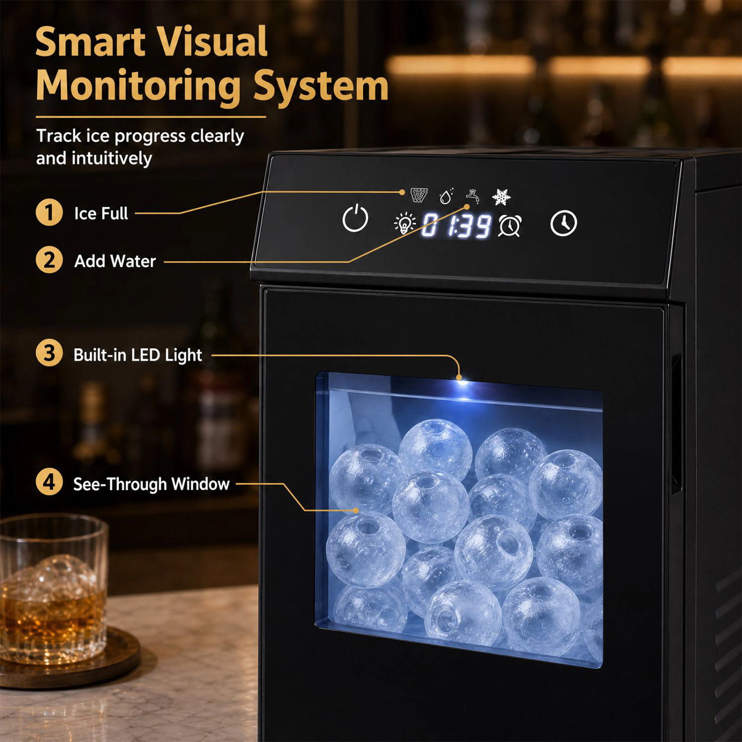 SlickBlue Black Stainless Steel Ice Ball Maker, 40-48 Pieces Daily