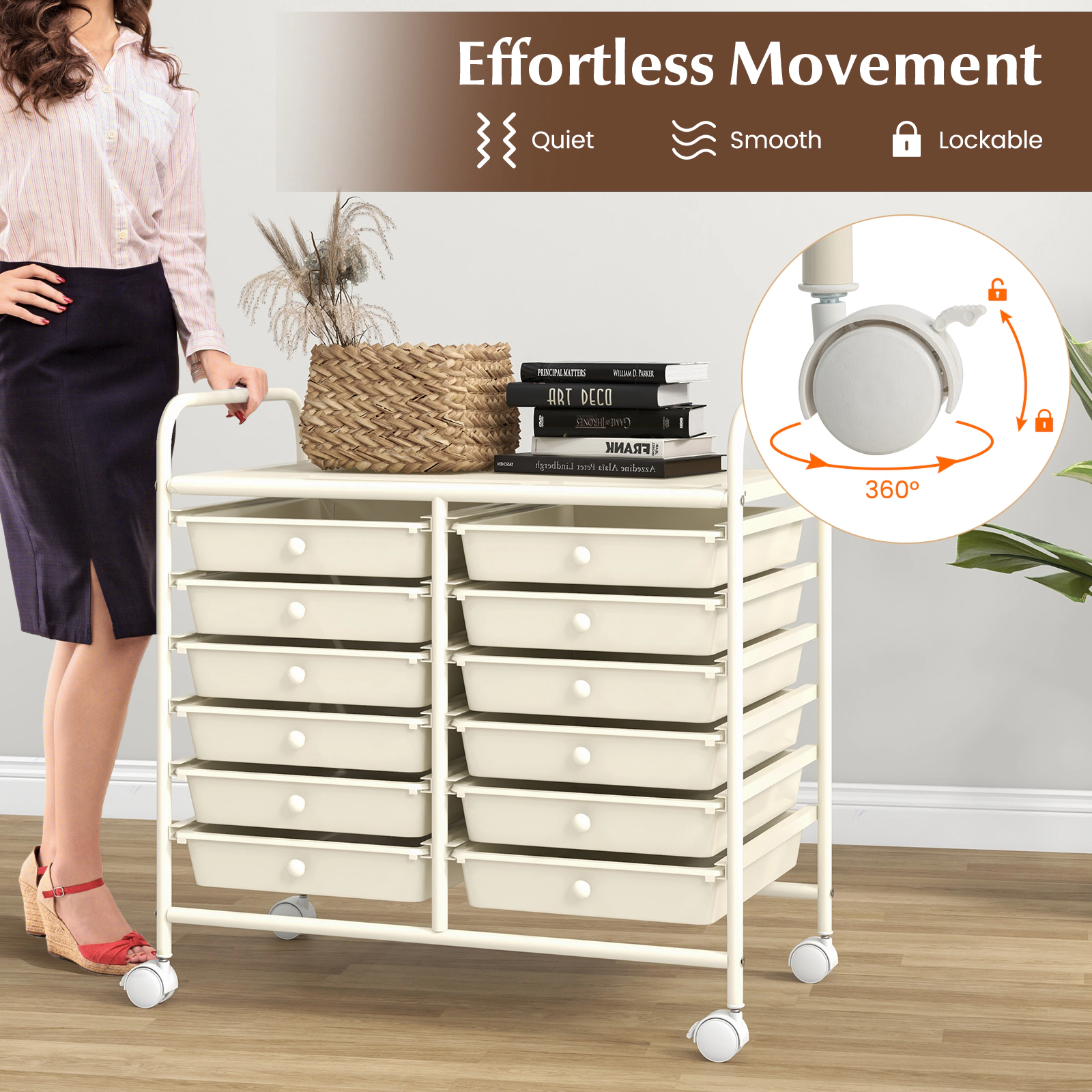 SUGIFT White 12-Drawer Rolling Storage Cart Pantry Laundry and Closet Organizer with Braked Casters