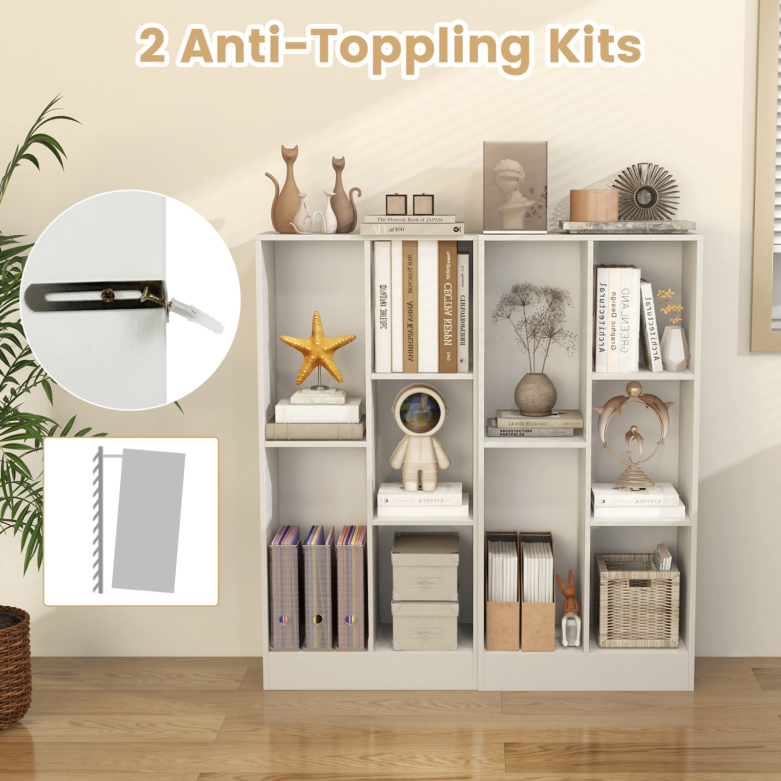 Hivvago 41 Inches 5-Cube Floor Bookcase with 2 Anti-Tipping Kits