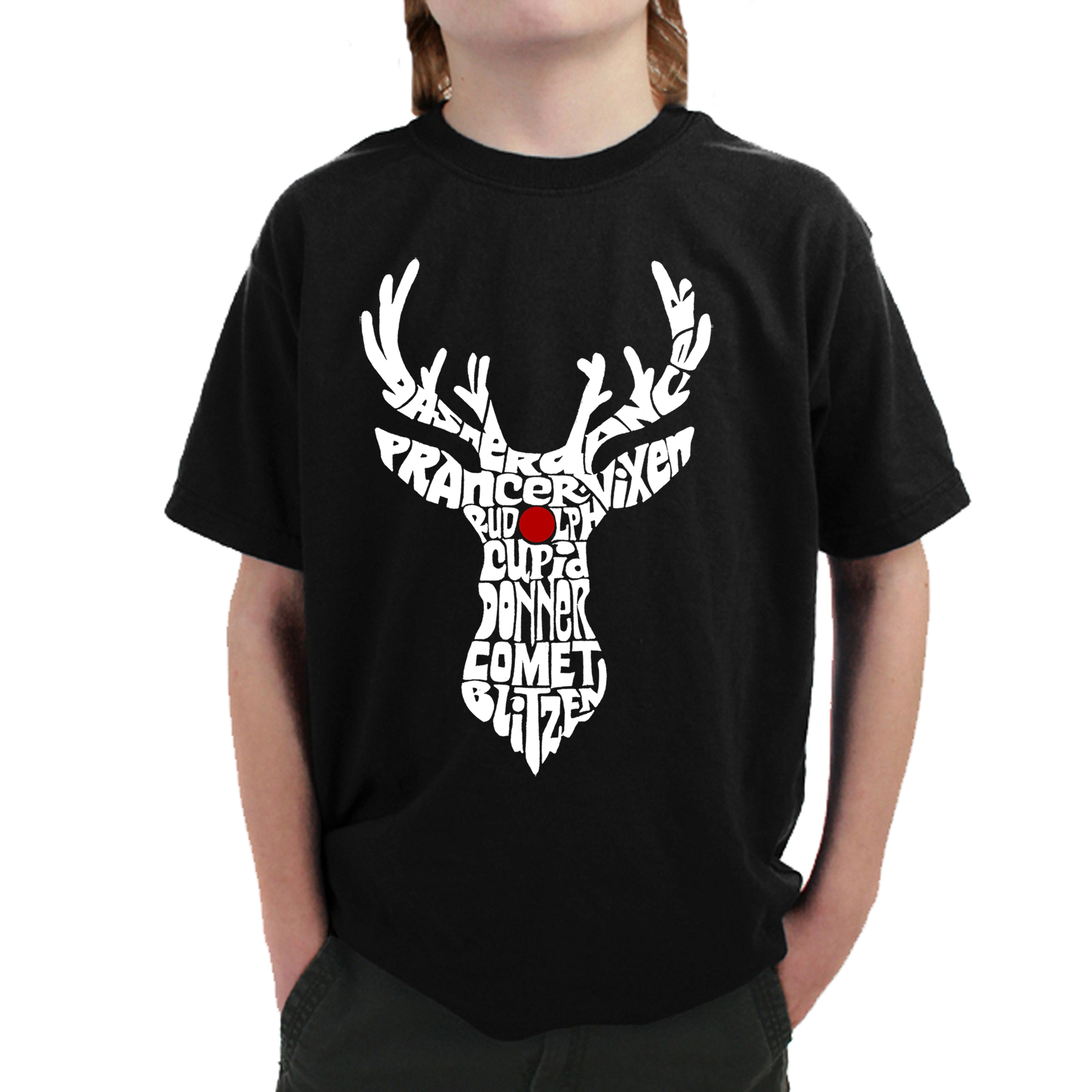 LA Pop Art Boy's Word T-Shirt -  Santa's Reindeer