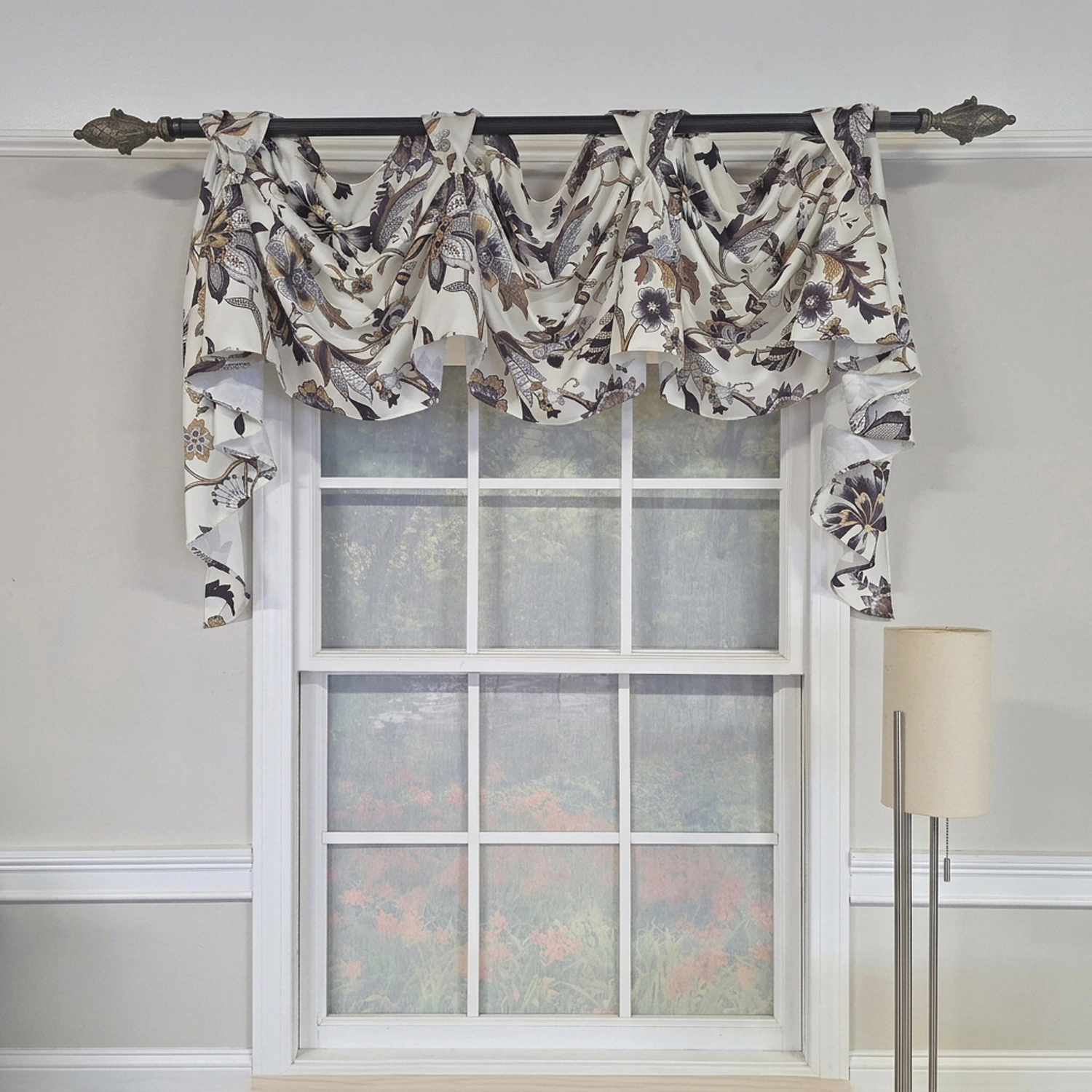RLF Home Zanzibar 3-S Victory 100% Cotton Tab Top Swag Window Curtain 54" x 25" Gray