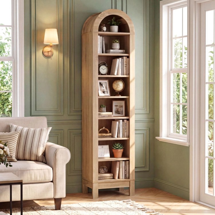 Hivvago 8-Tier Modern Arch Bookshelf with 3 Adjustable Shelves